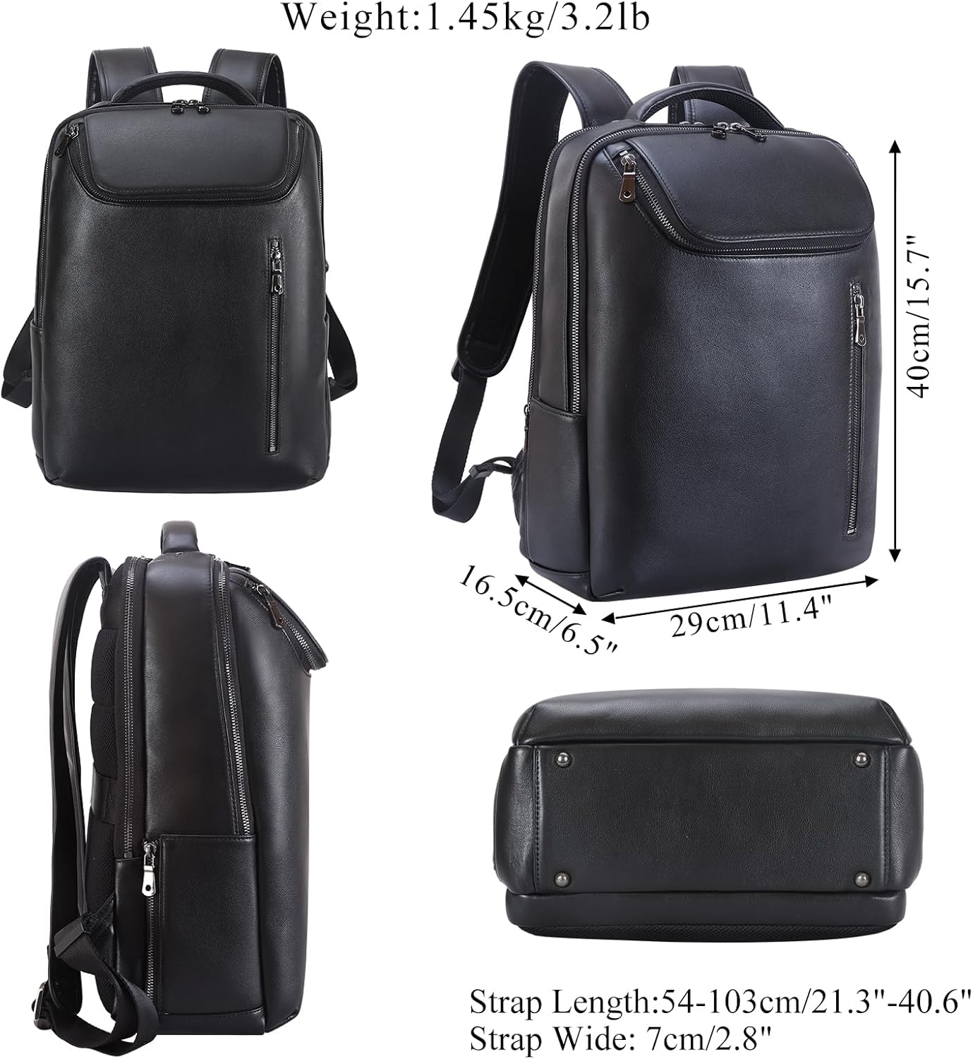 Detalle de TIDING Full Grain Leather Laptop Backpack 15.6 inch with anti-theft back pocket (Black)