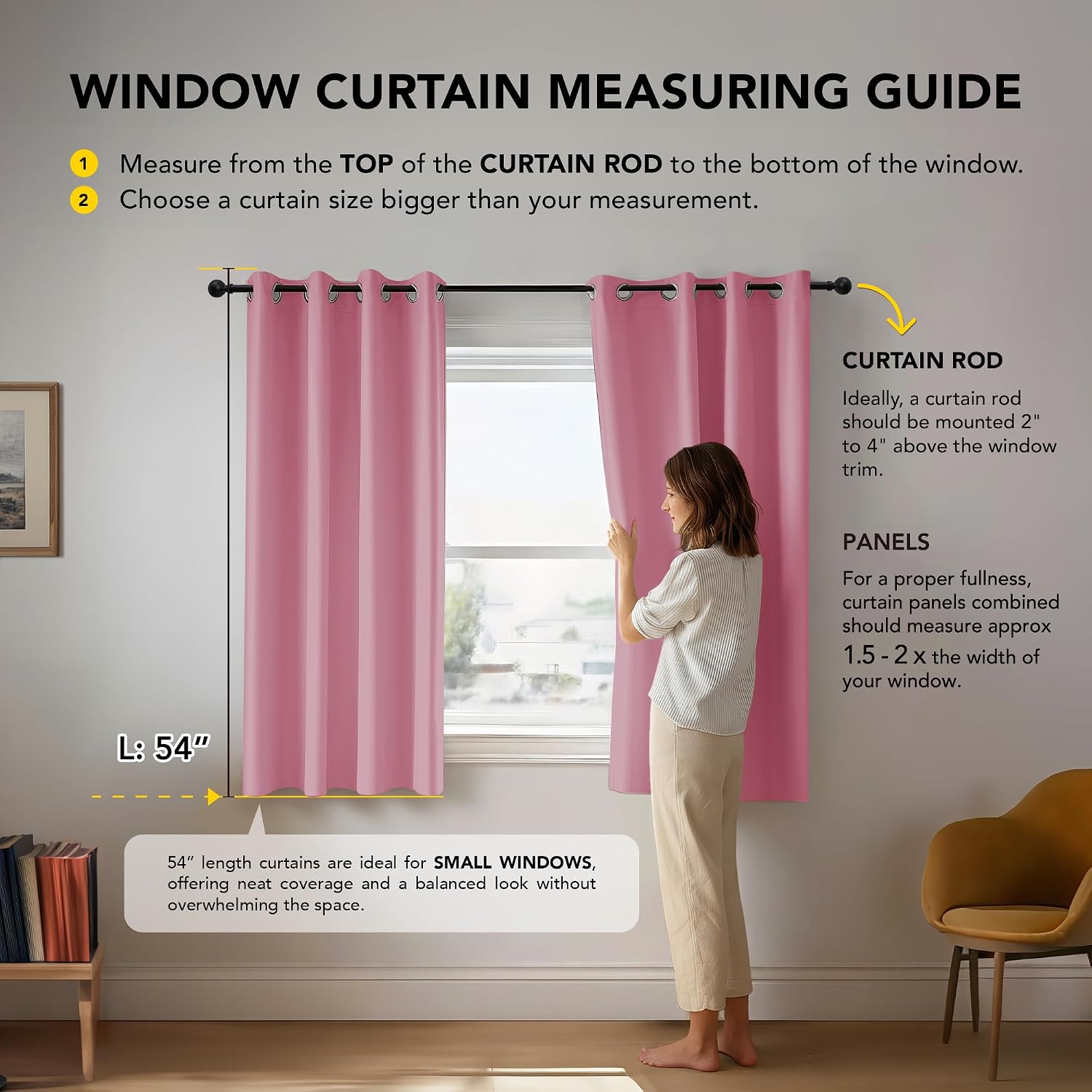 Detalle 2 de Deconovo Pink Blackout Thermal Eyelet Curtains (2 Panels) 46 x 54 Inch for Nursery