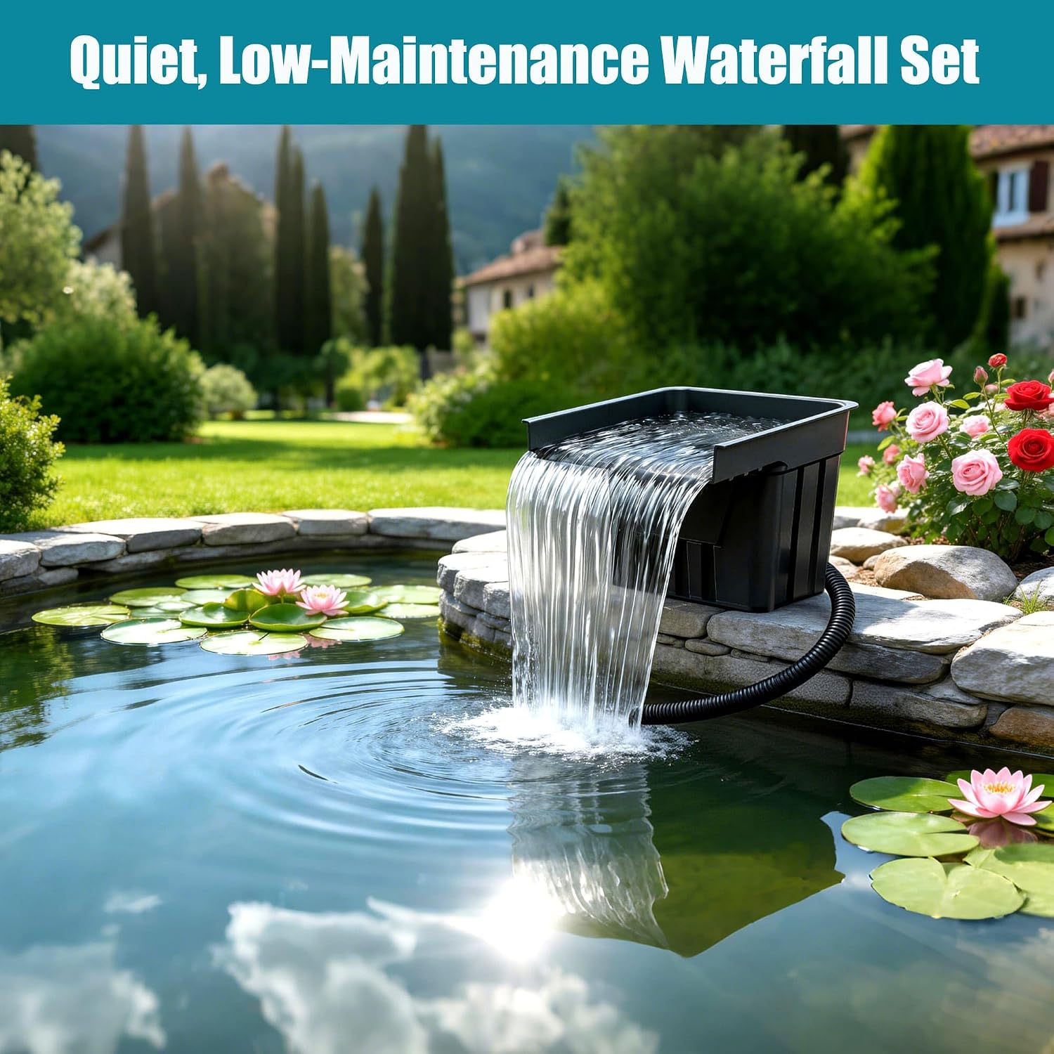 Detalle de Biling Pond Waterfall Filter Kit with 4500L/H Pump and Stainless Steel Shelf