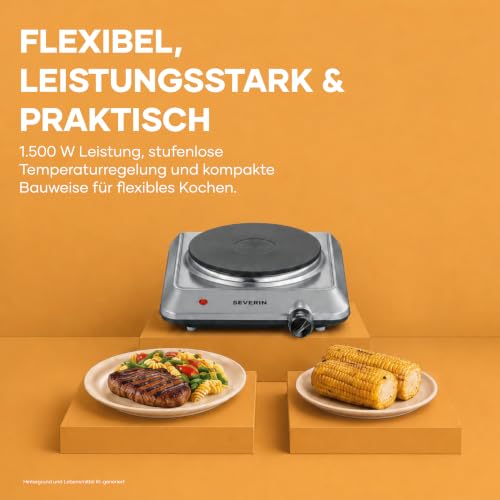 Detalle de SEVERIN Single-Kochplatte – kompakte Edelstahl-Campingkochplatte, 1.500 W