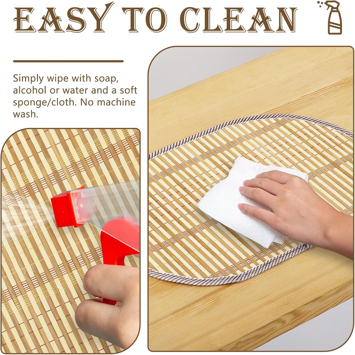 Detalle de Fanquare Bamboo Placemats Set of 6 – Rustic Japanese Style Oval Weaved Mats with Fabric Border