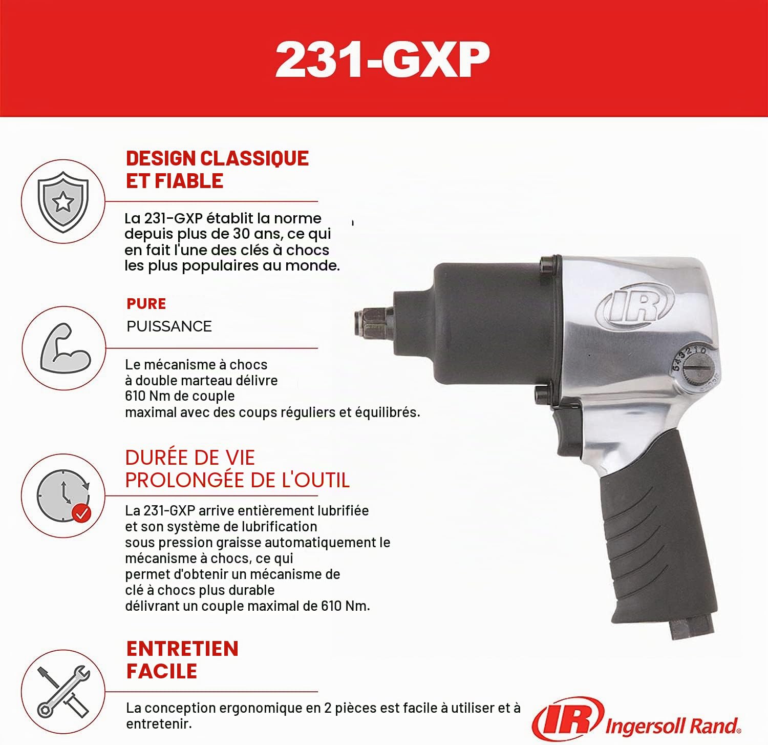 Detalle de Clé à chocs pneumatique 231GXP 13 mm (1/2''), set de 10 douilles – Ingersoll Rand