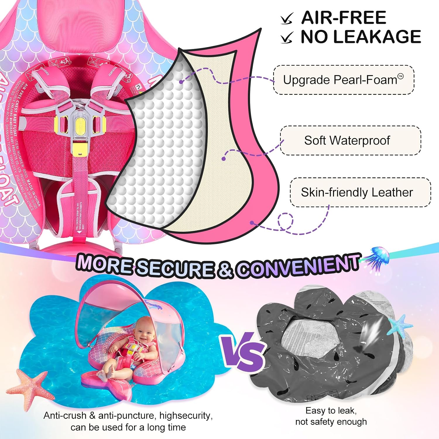 Thumbnail 2 de Mambobaby Baby Pool Float with Canopy: Non-Inflatable Pearl Foam Float for 3–24 Months