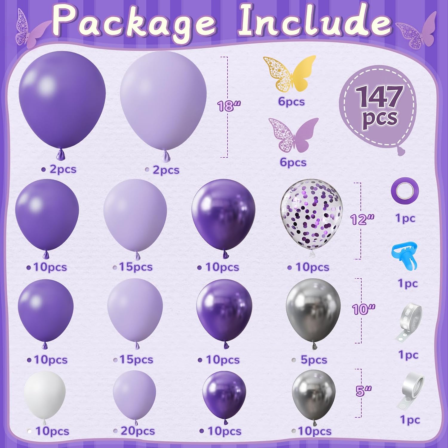Thumbnail 1 de 155Pcs Purple Balloons Garland Arch Kit – Purple Birthday Decorations for Girl