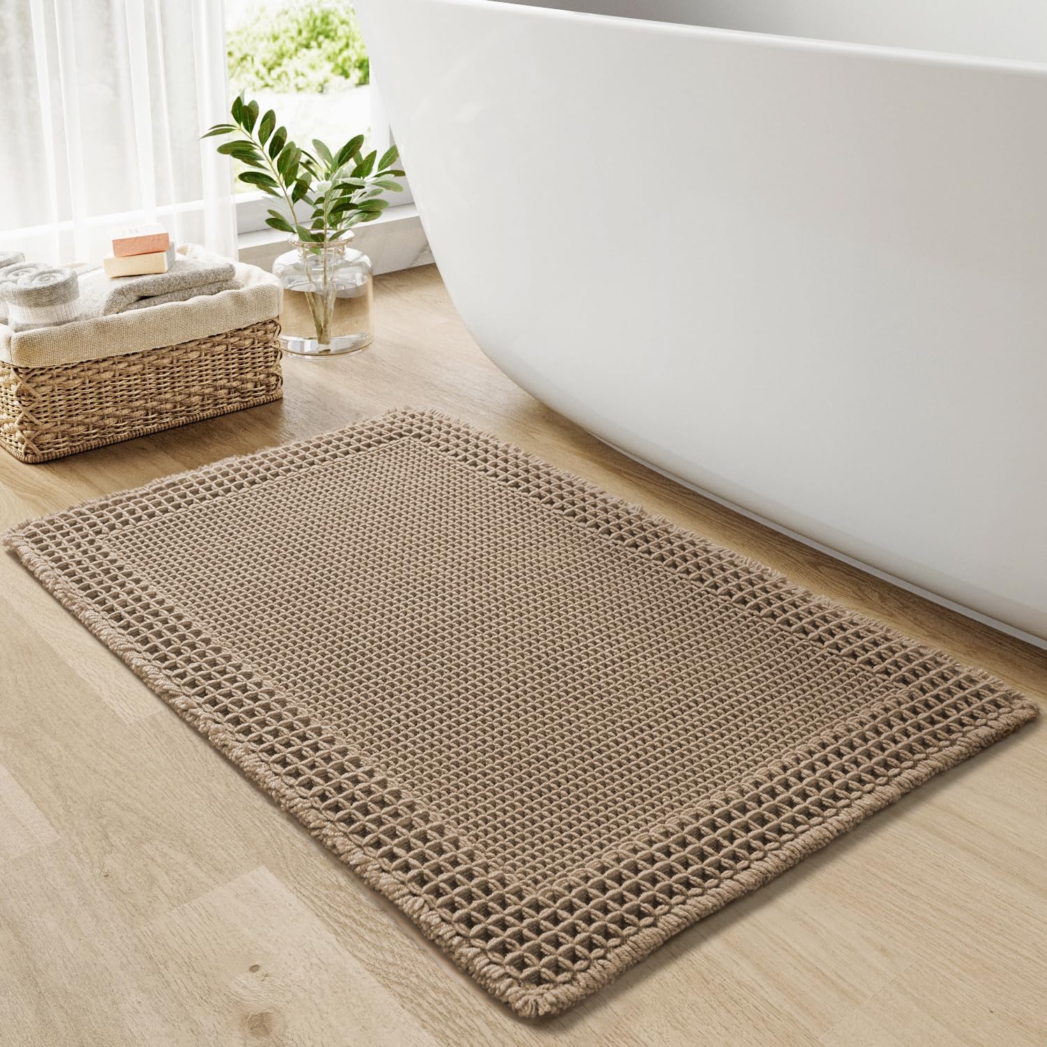 Detalle de RESARE Waffle Bath Mat 24"x36" quick-dry bath rug