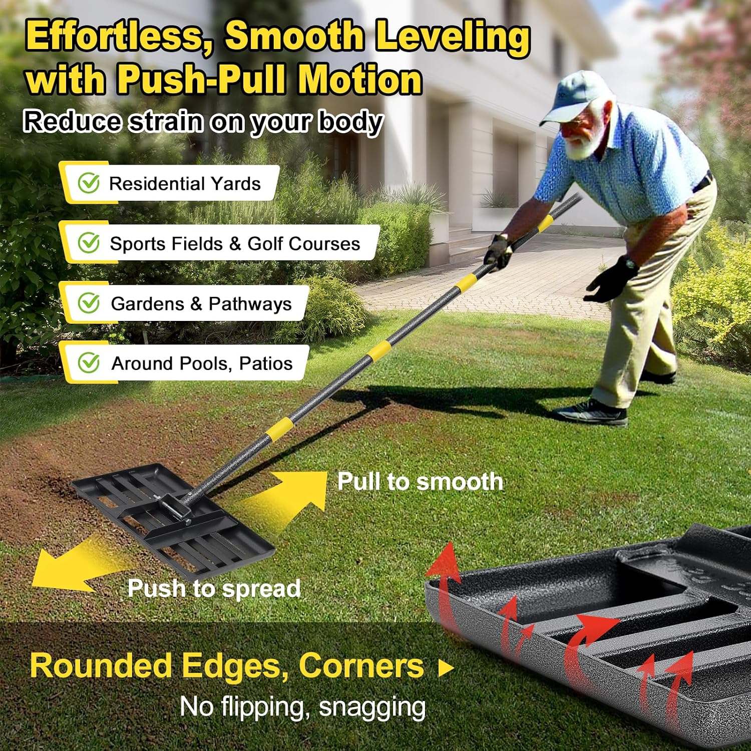 Detalle de DEROFIT Caopingtui-tie Lawn Levelling Rake, 17" x 10" Stainless Steel Head
