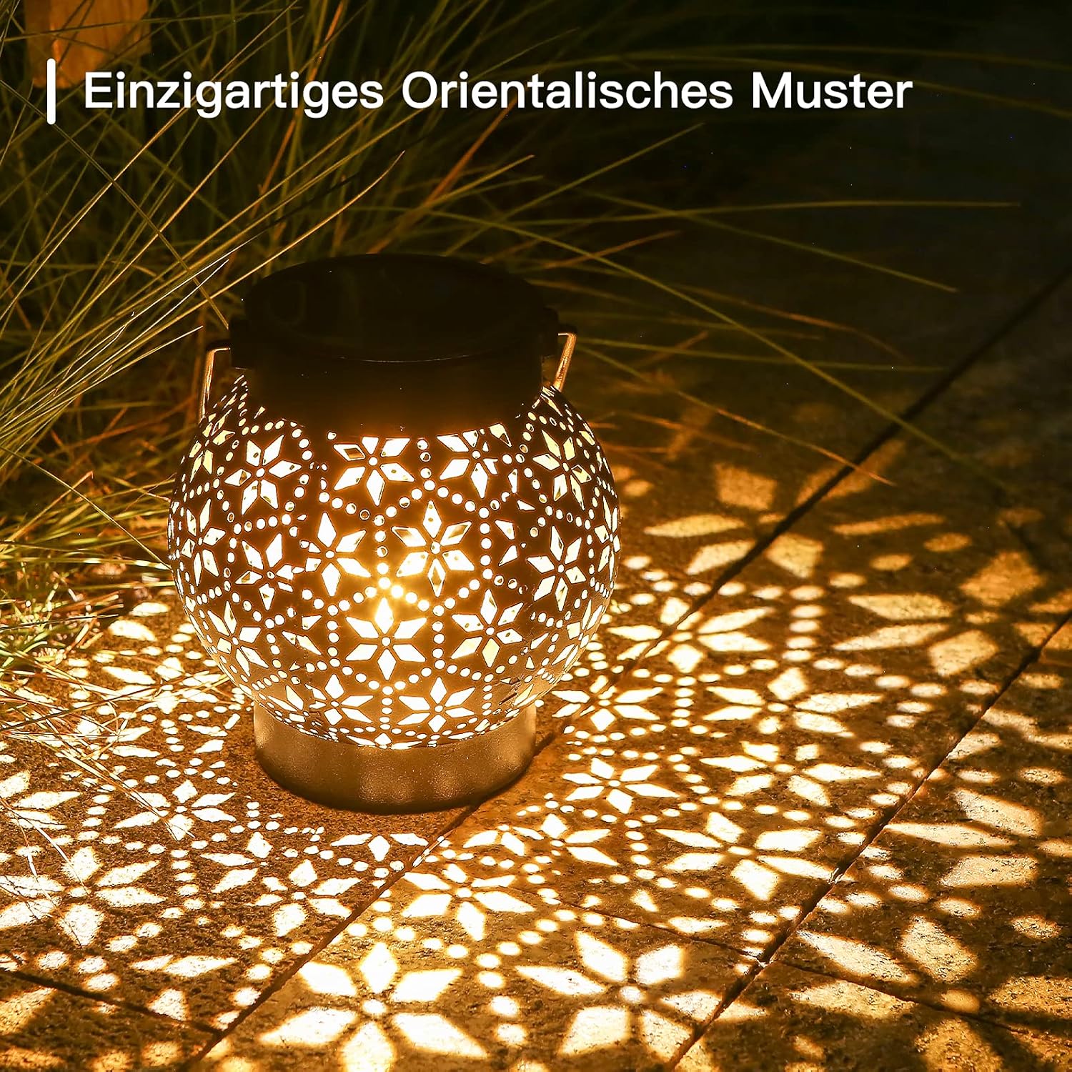 Detalle de Görvitor Solarlaterne für Außen (2er-Set) IP65 – Metall, warmweißes LED-Licht für Garten, Balkon & Terrasse
