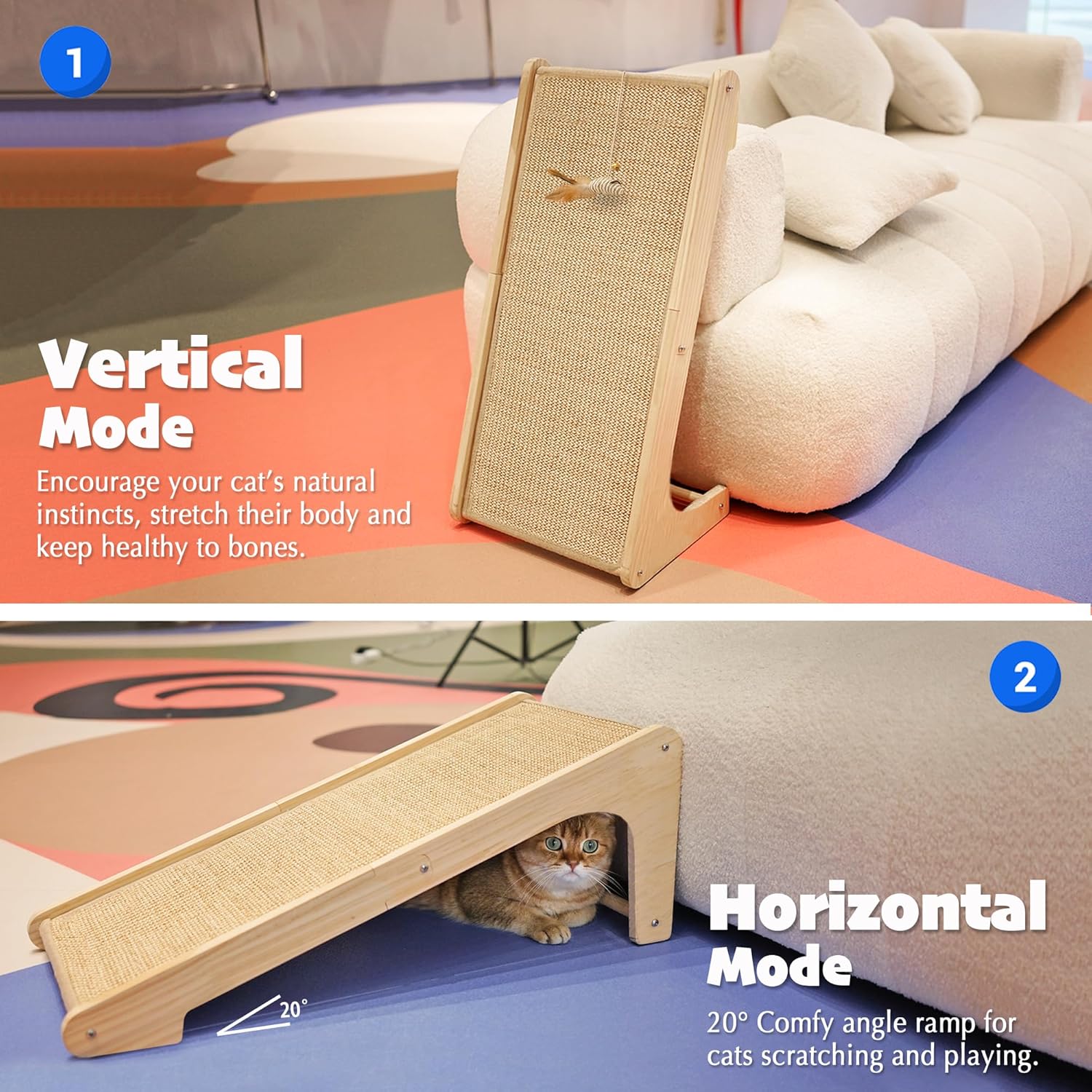 Thumbnail 4 de PETKARAY Cat Scratcher – 68cm High Sisal Scratching Board with Toy