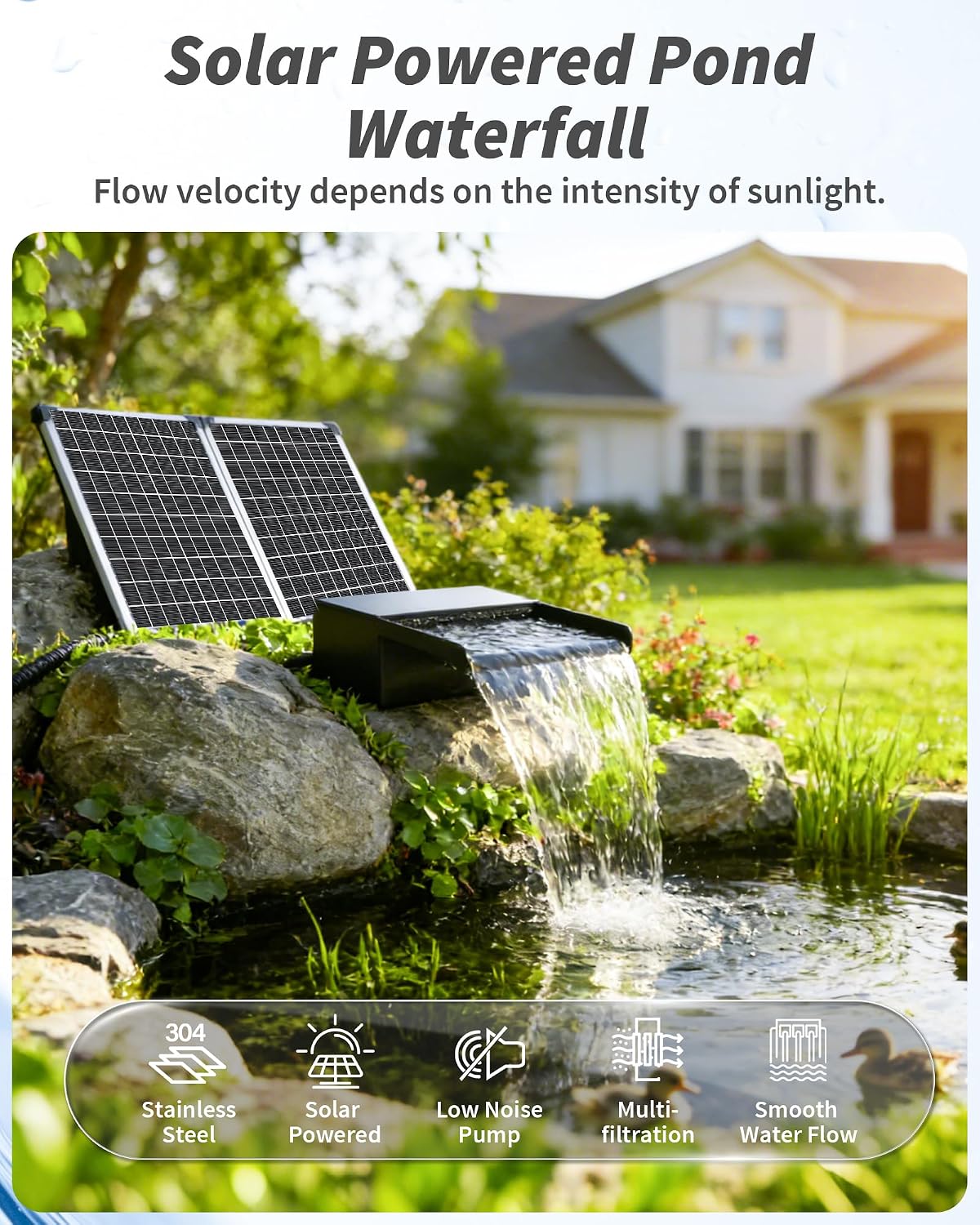 Thumbnail 4 de POPOSOAP Solar Pond Waterfall Kit 55W with 304 Stainless Spillway Box & Multi-Filtration
