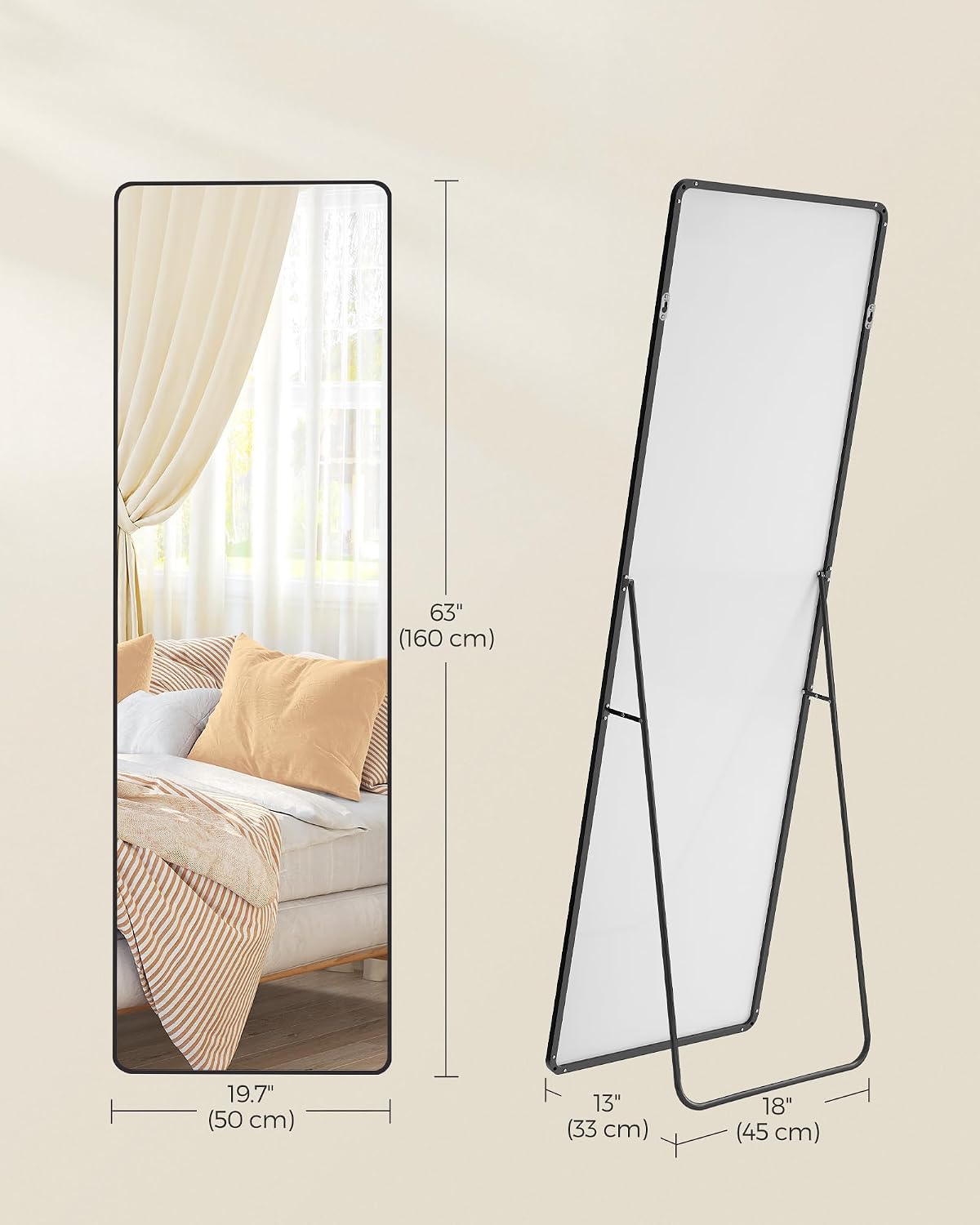 Detalle de SONGMICS BERIT LFM030B01 Full-Length Mirror, 160 x 50 cm, Matte Black
