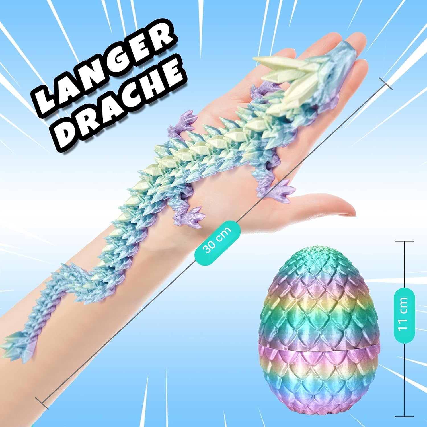 Thumbnail 5 de 3D Drache (29 cm) – bruchsicheres Drachenei mit Upgrade, Umweltfreundliches Material, Regenbogenfarben