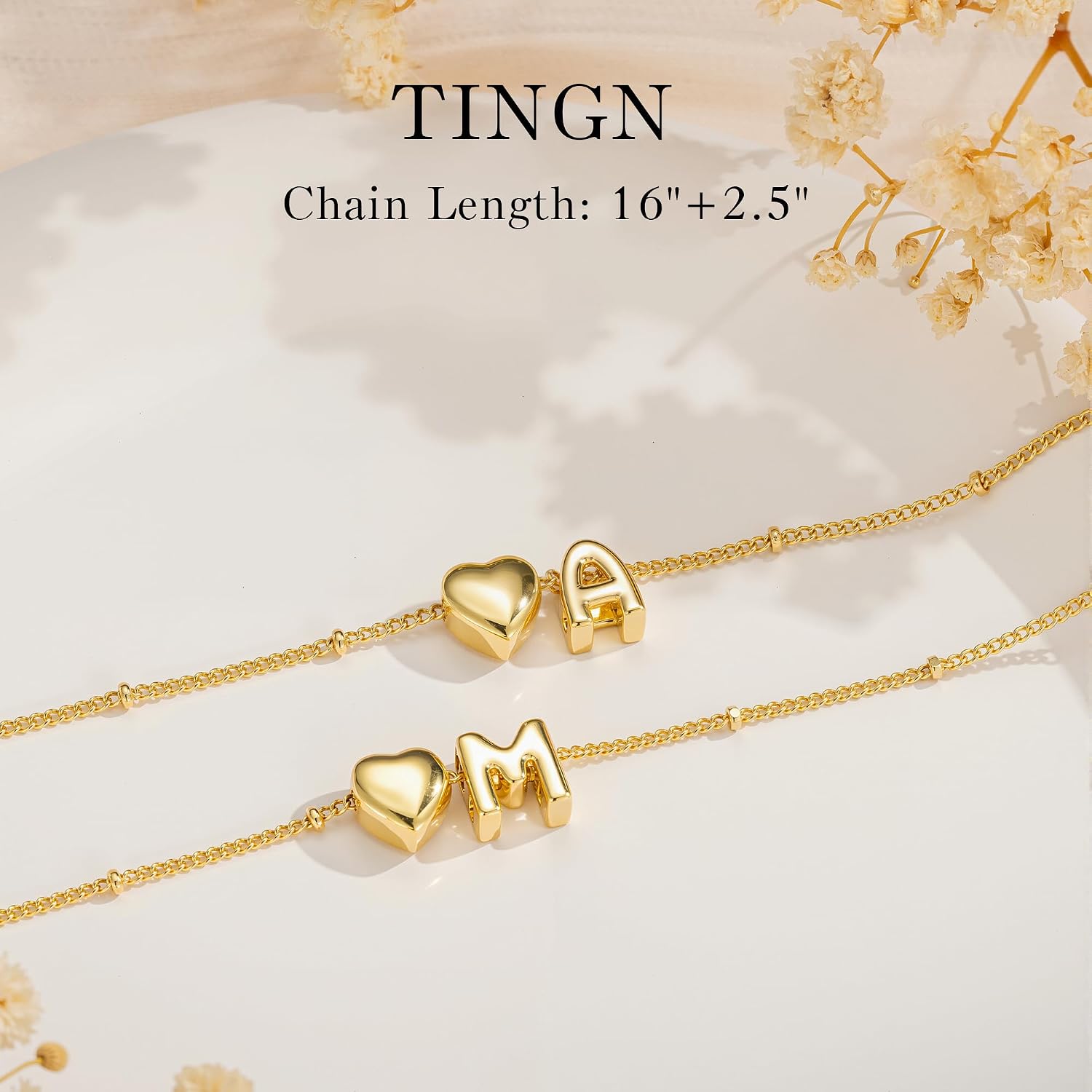 Thumbnail 6 de TINGN Gold Herz Kette mit Buchstaben – 14K vergoldete Buchstabenkette mit Karabinerverschluss