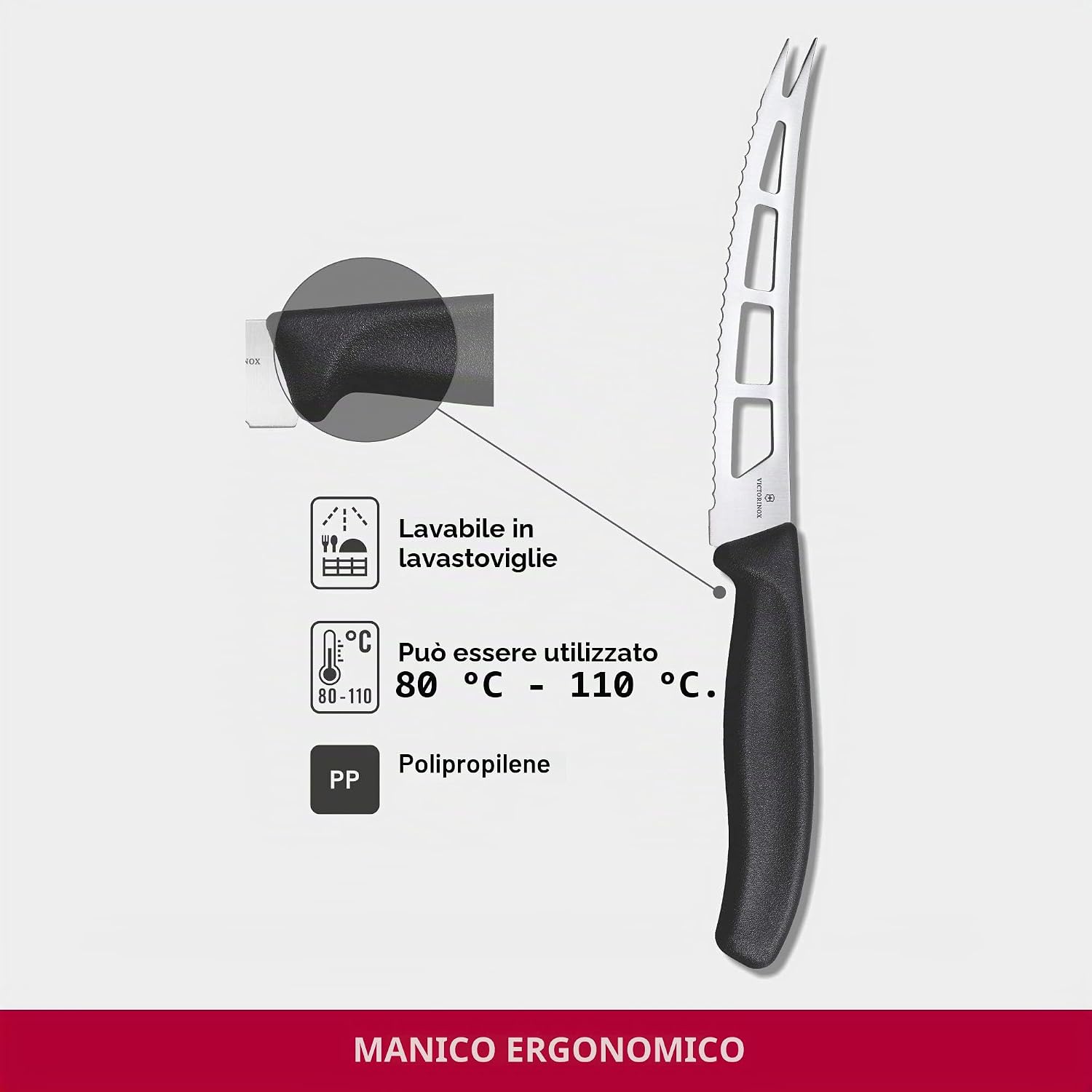Detalle 2 de Victorinox Swiss Classic, coltello da burro con lama seghettata e punta a forchetta, lavabile in lavastoviglie, nero