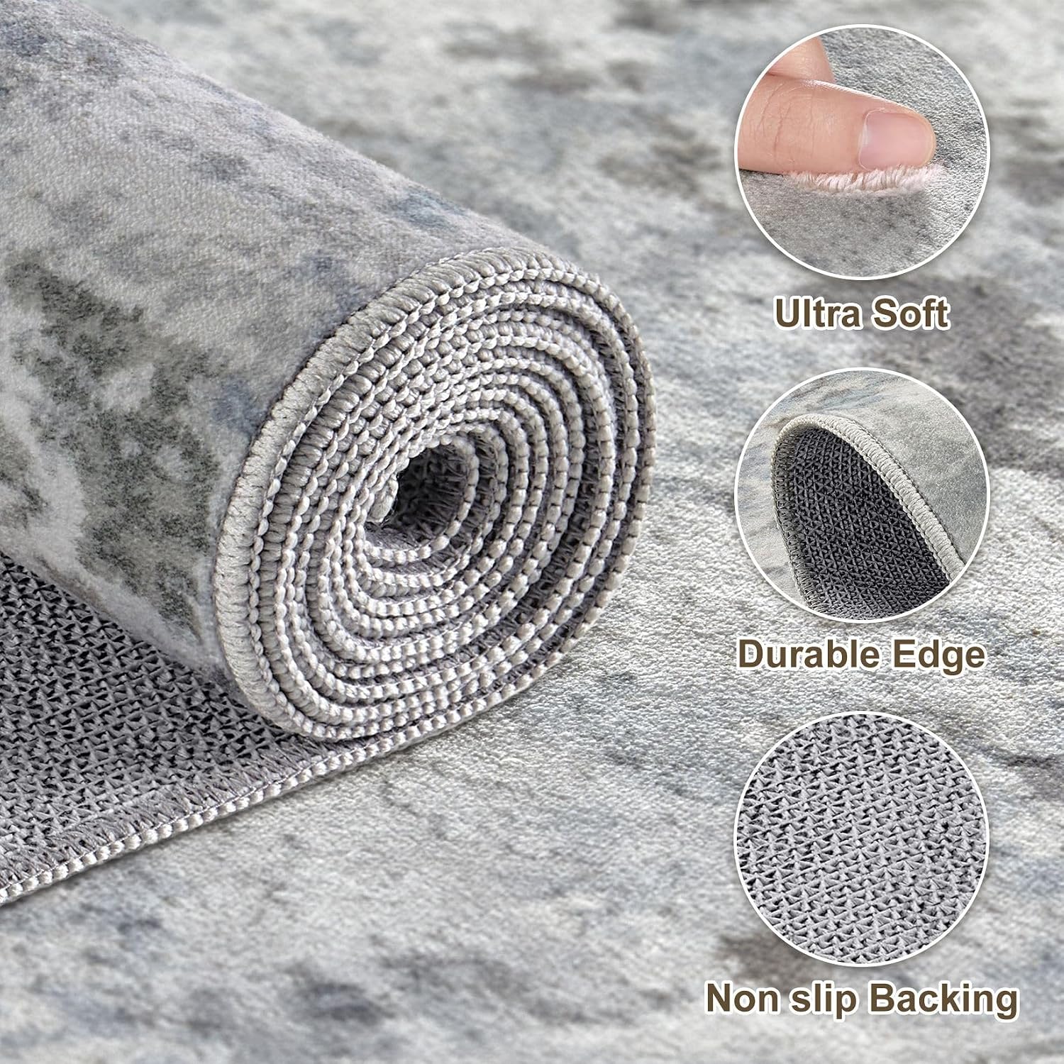 Thumbnail 5 de ELLIUNE 9' x 12' Blue Gray Washable Abstract Area Rug, Low Pile