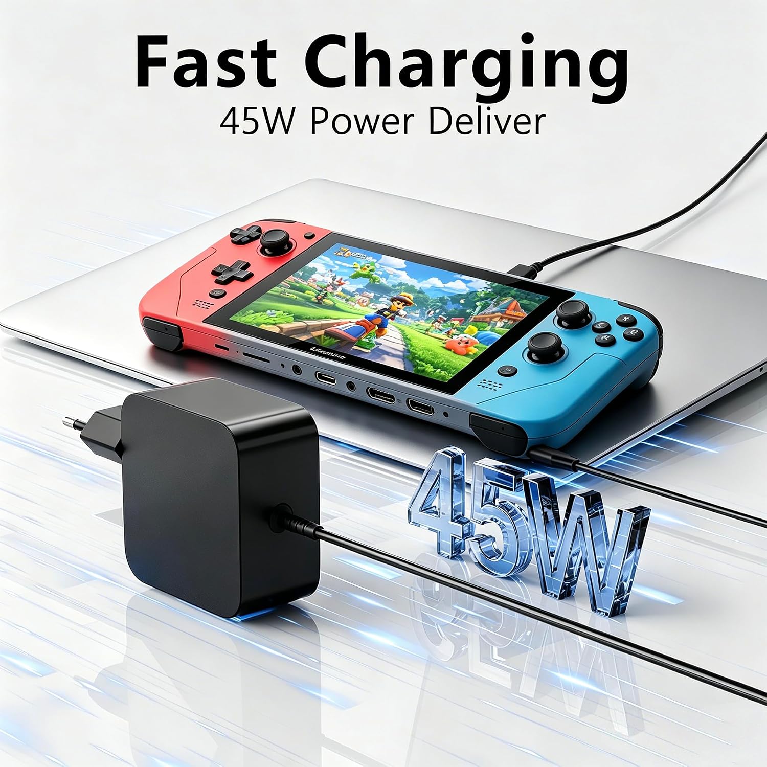 Detalle de 45W USB‑C Ladegerät Netzteil für Steam Deck und Switch – 1,8 m Kabel, Schnellladen, TV Modus