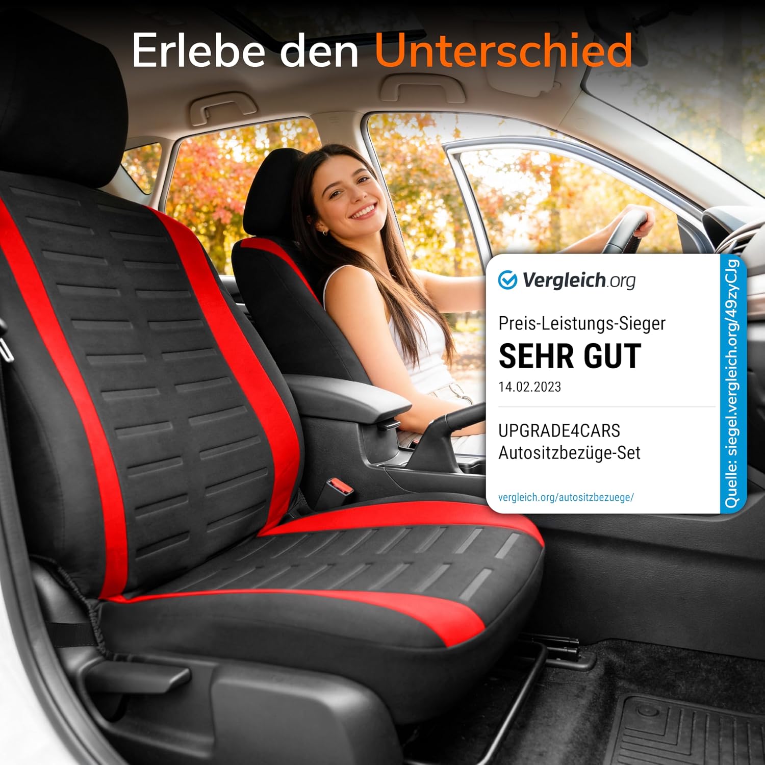 Detalle de Upgrade4cars Autositzbezüge-Set für die Vordersitze (Version 2026) – universell in Rot, für Fahrer- & Beifahrersitz inkl. Kopfstützen