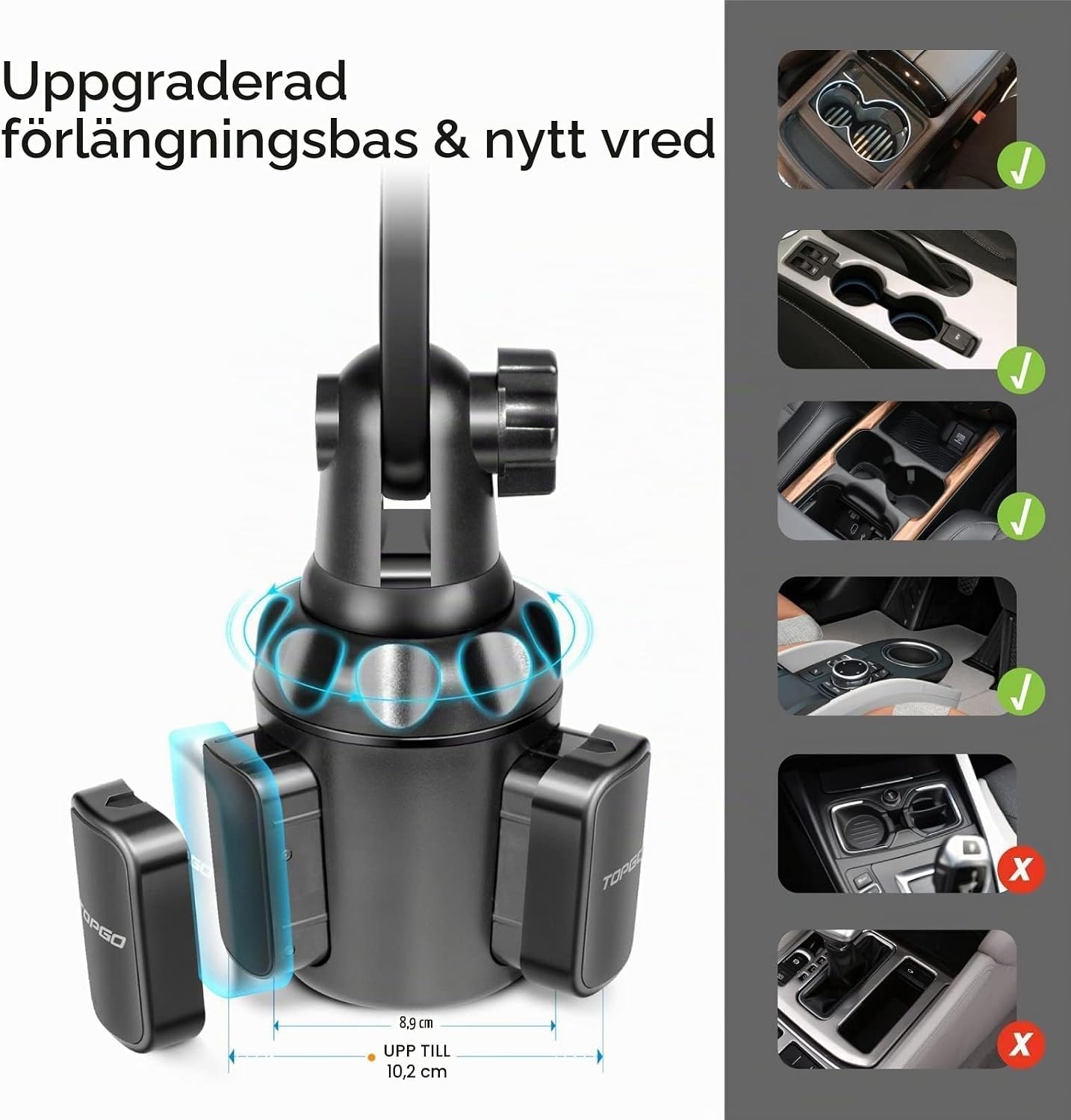 Detalle de TOPGO Cup Phone Holder – justerbar mobilhållare för bilens mugghållare