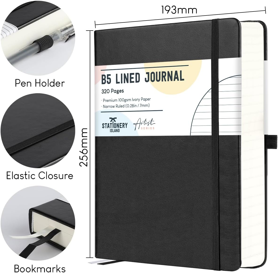 Detalle de STATIONERY ISLAND B5 liniertes Notizbuch (320 Seiten) Hardcover in Dunkelblau