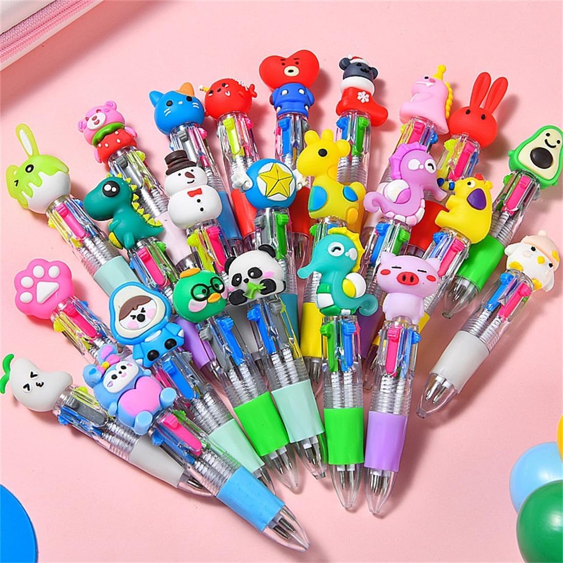 Detalle de 4-in-1 Kawaii Multicolour Pens for Kids – 60 Pack Bulk Mini Ballpoint Pens with Animal Designs
