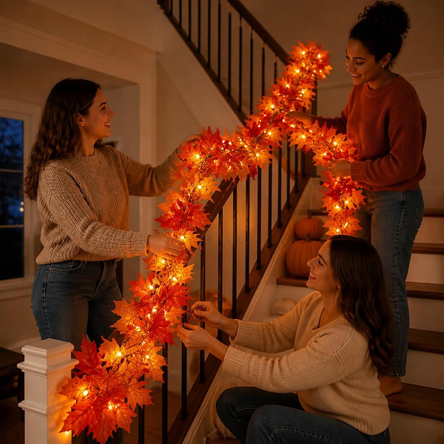 Detalle 2 de Meknow HCH-50/1FD15 Fall Garland Lights, 9 ft, 50 Orange Bulbs, Connectable