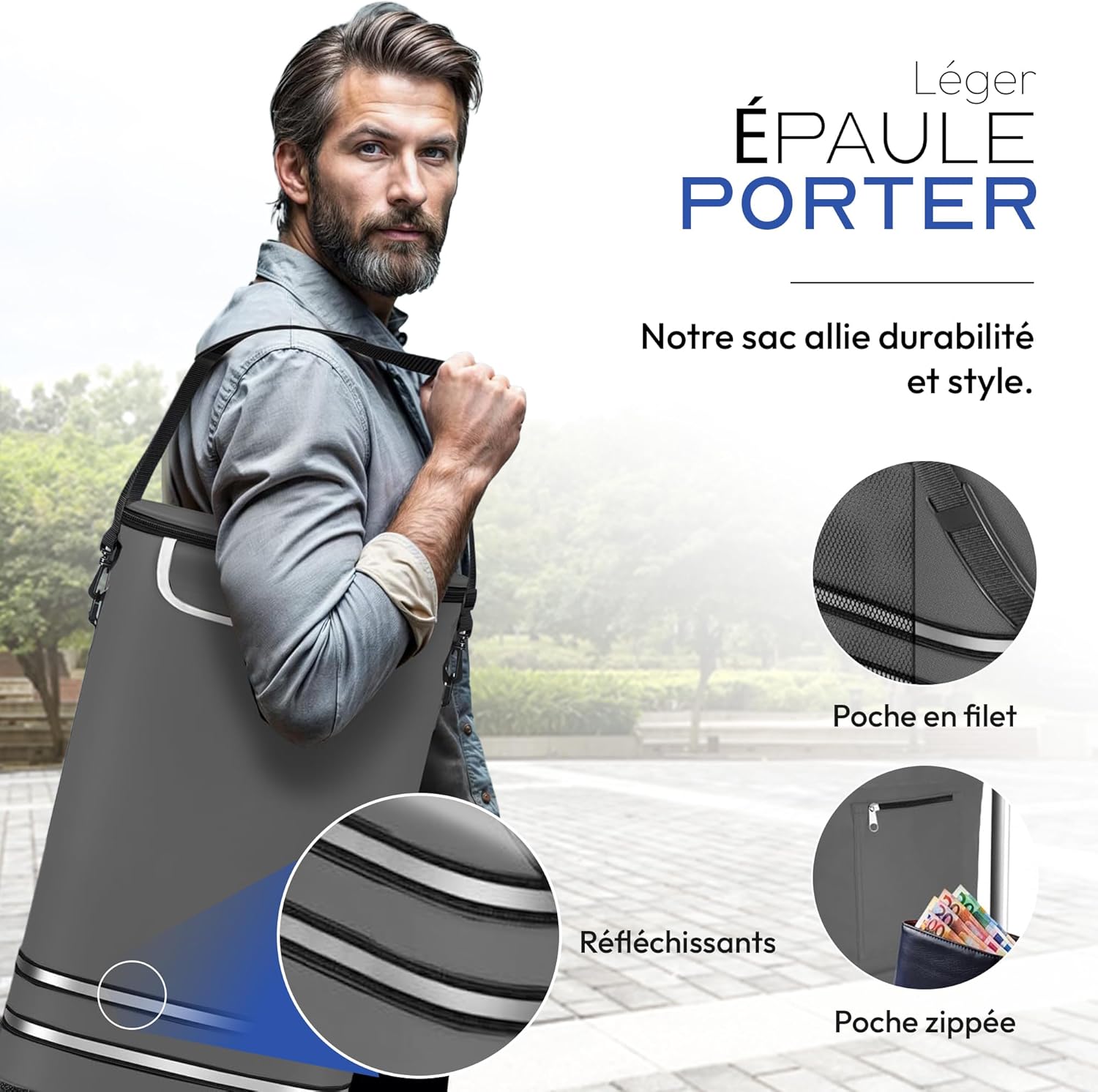 Detalle 2 de Dimono Chariot de Courses Trolley Pliable 3 en 1 – 56 L avec compartiment réfrigéré, gris