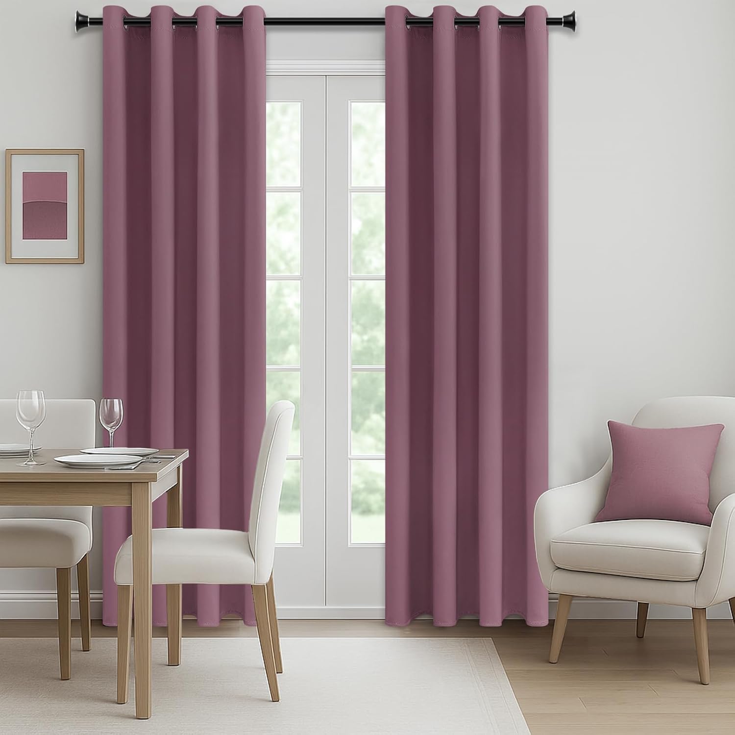 Thumbnail 5 de Lot de 2 rideaux occultants MRTREES rose poudré à œillets 140 x 240 cm