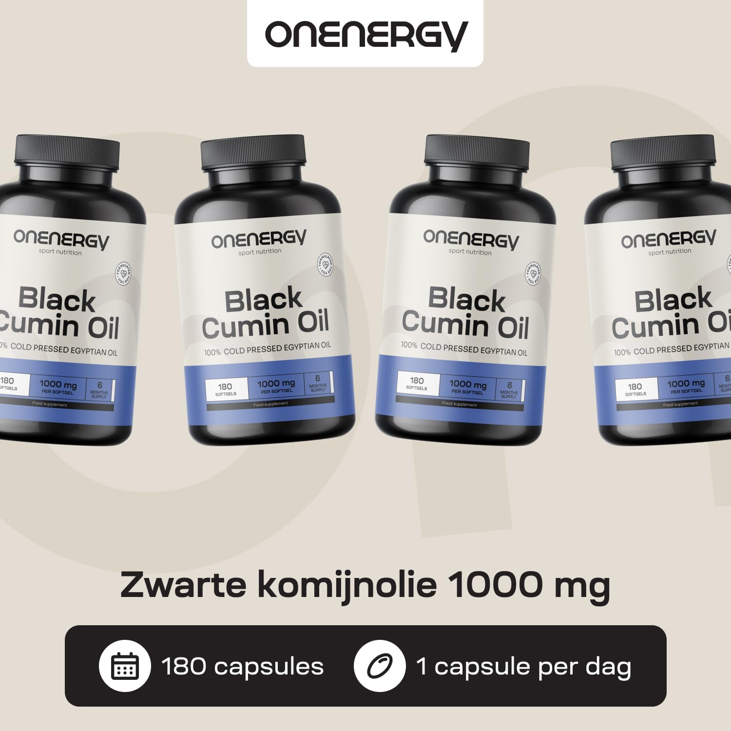 Detalle 2 de ONENERGY zwarte komijnolie 1000 mg, koudgeperst, 180 zachte capsules