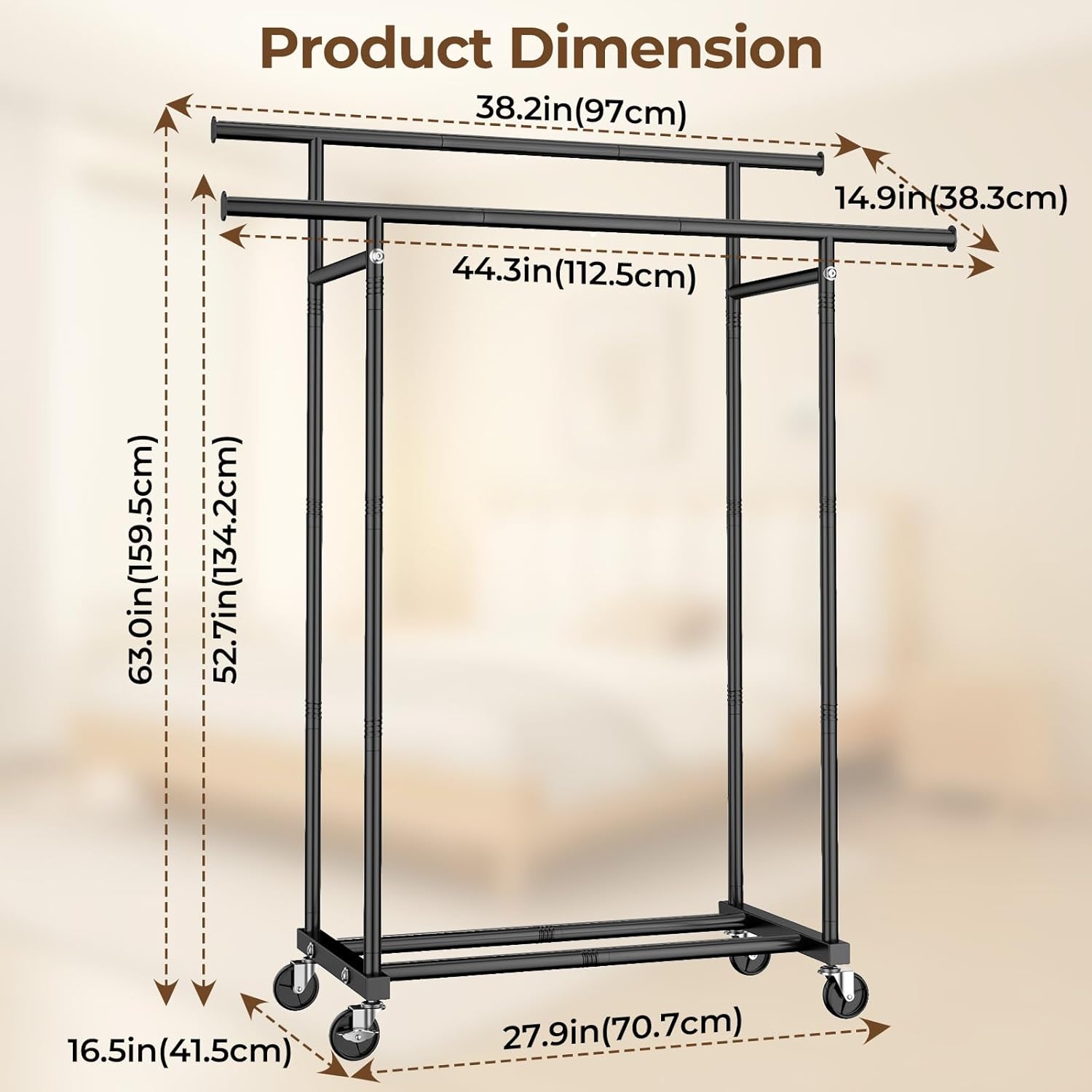 Thumbnail 6 de HYSEYY Double Rods Clothes Rack 210 lb