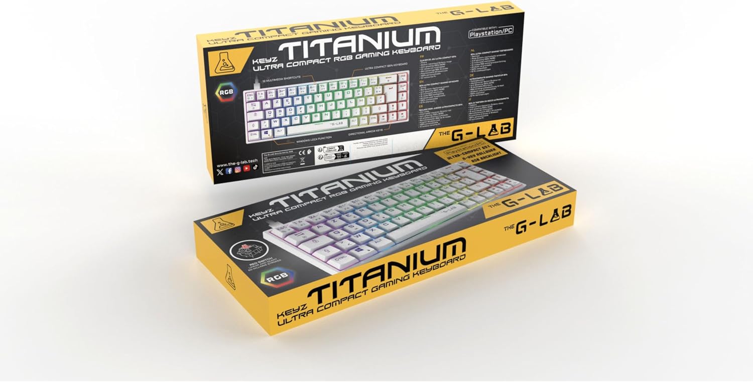 Thumbnail 6 de The G-Lab Keyz Titanium 65% Mechanical Gaming Keyboard, White AZERTY, Red Switches