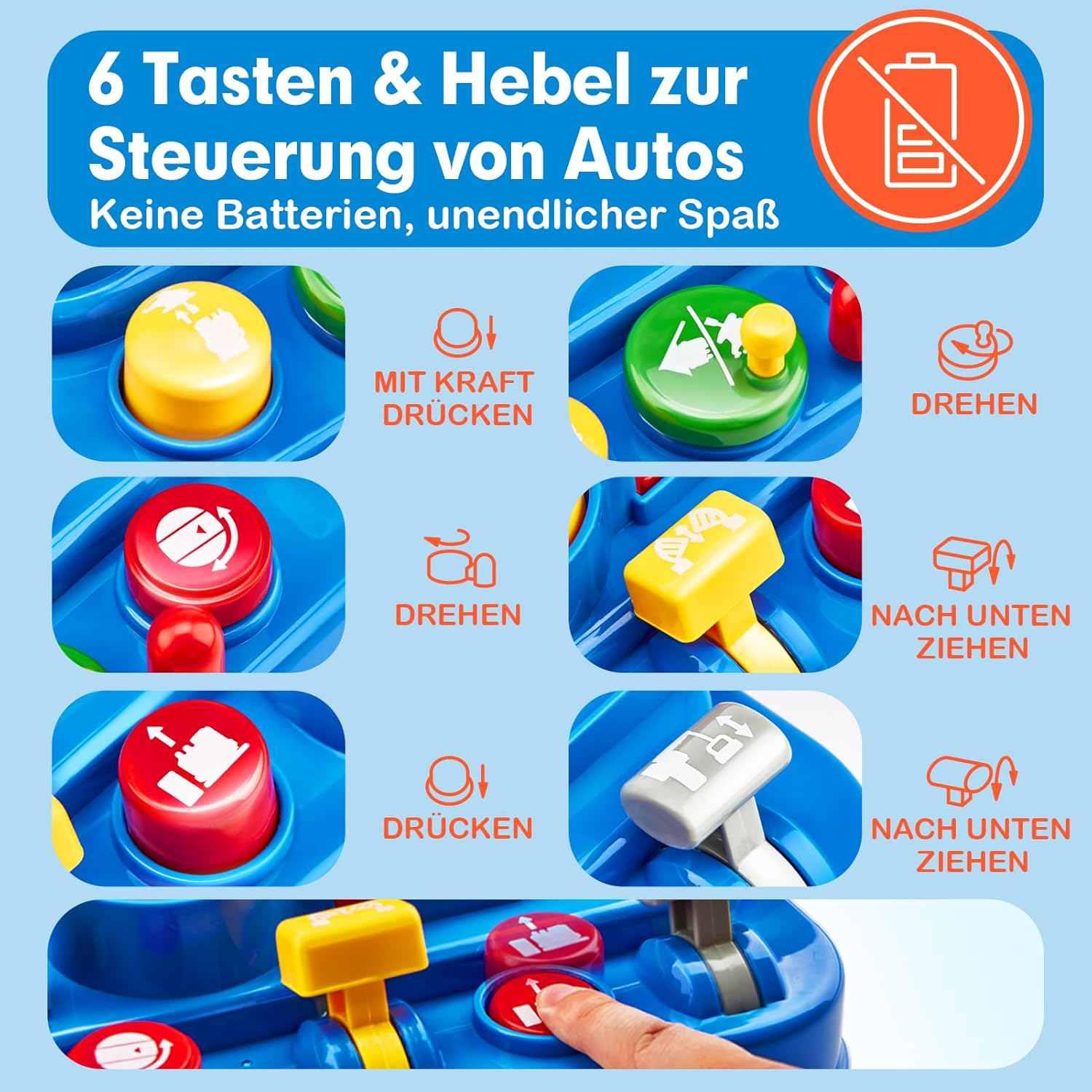 Detalle de hahaland Auto-Spielzeug ab 3 Jahre – interaktive Rennbahn mit 3 Fahrzeugen, Montessori & STEM