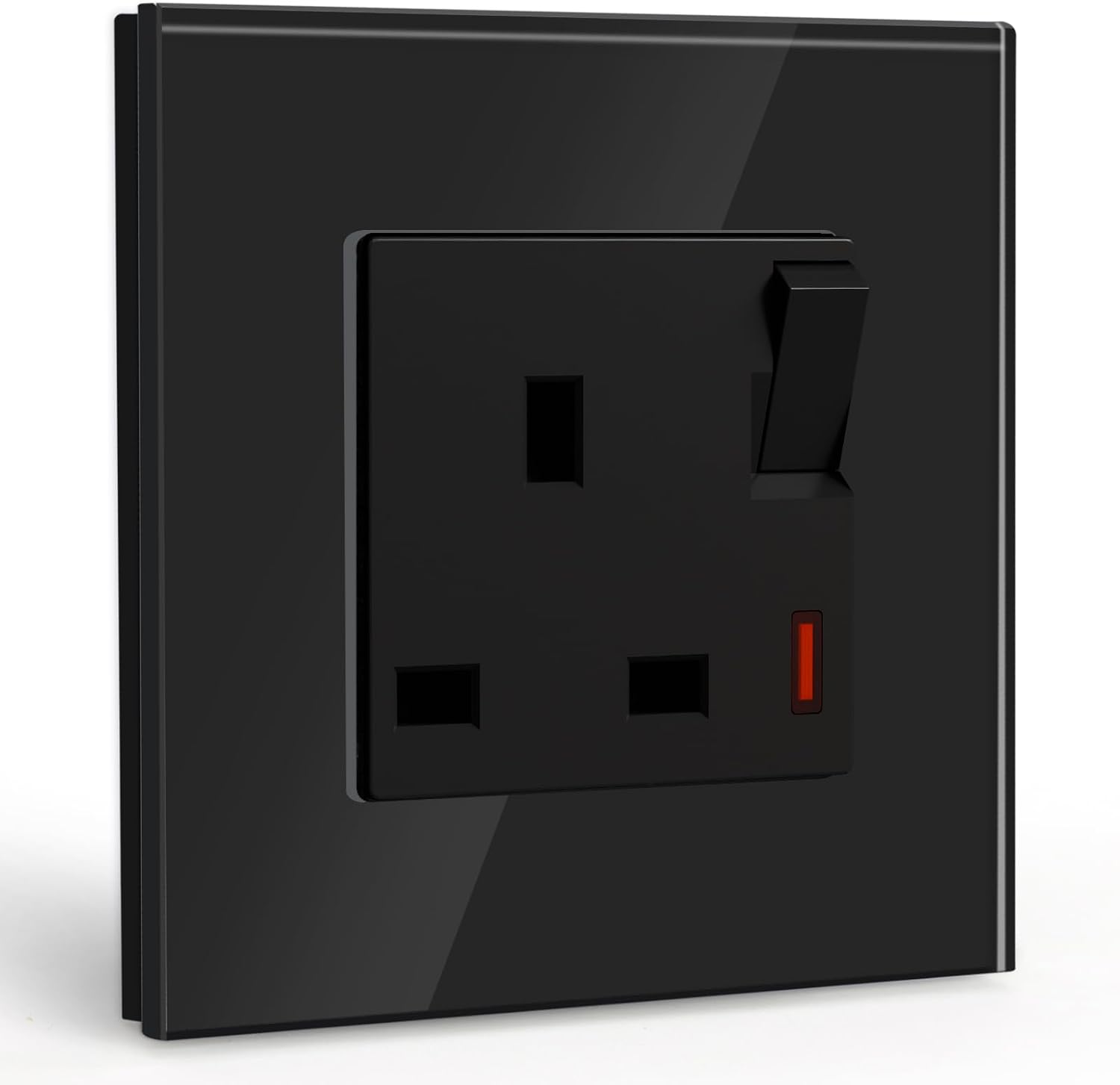 BSEED Single Socket 13A with LED Indicator – UK Standard, Glass Panel, Black