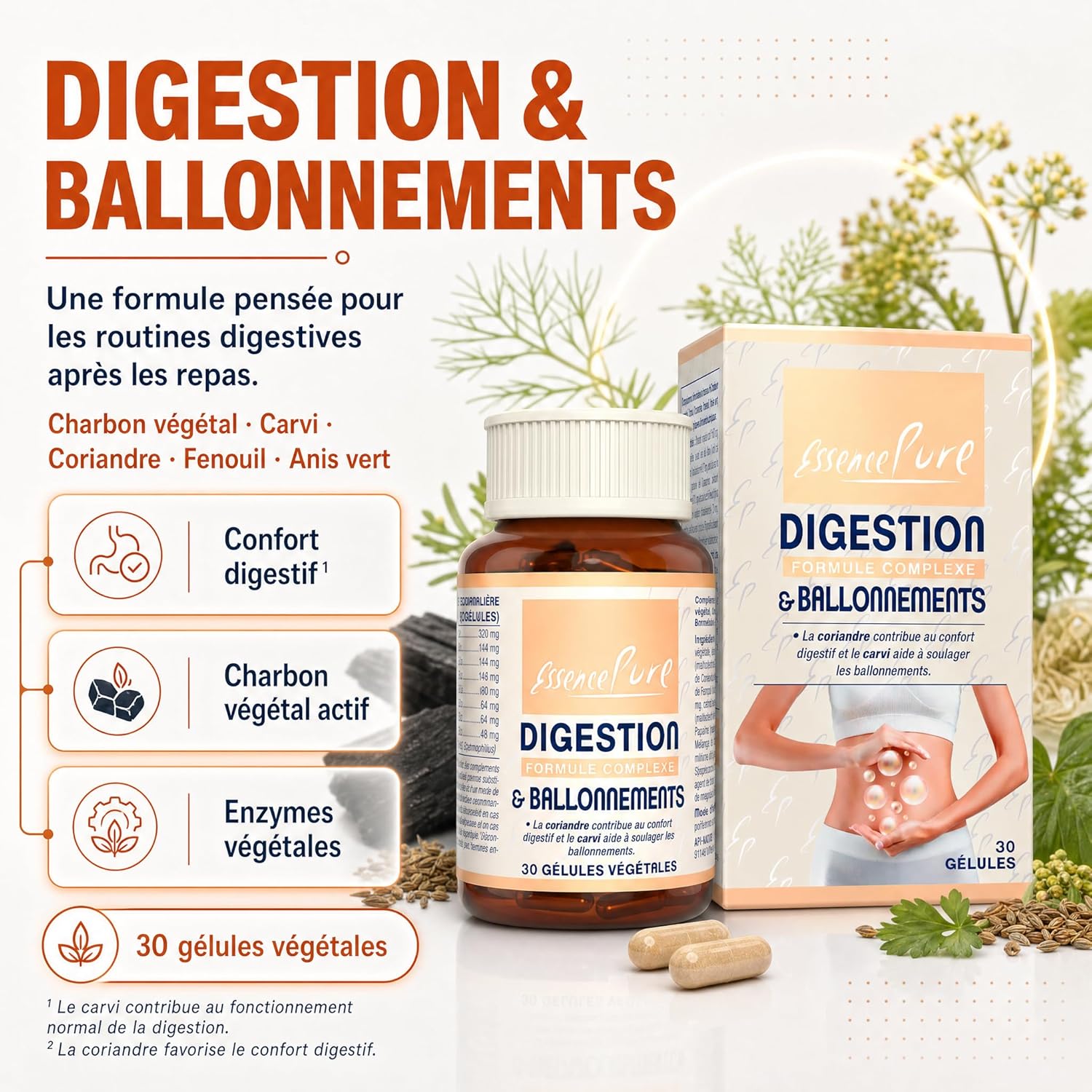 Detalle 2 de Charbon actif + Probiotiques | Digestion & Ballonnements – 30 gélules