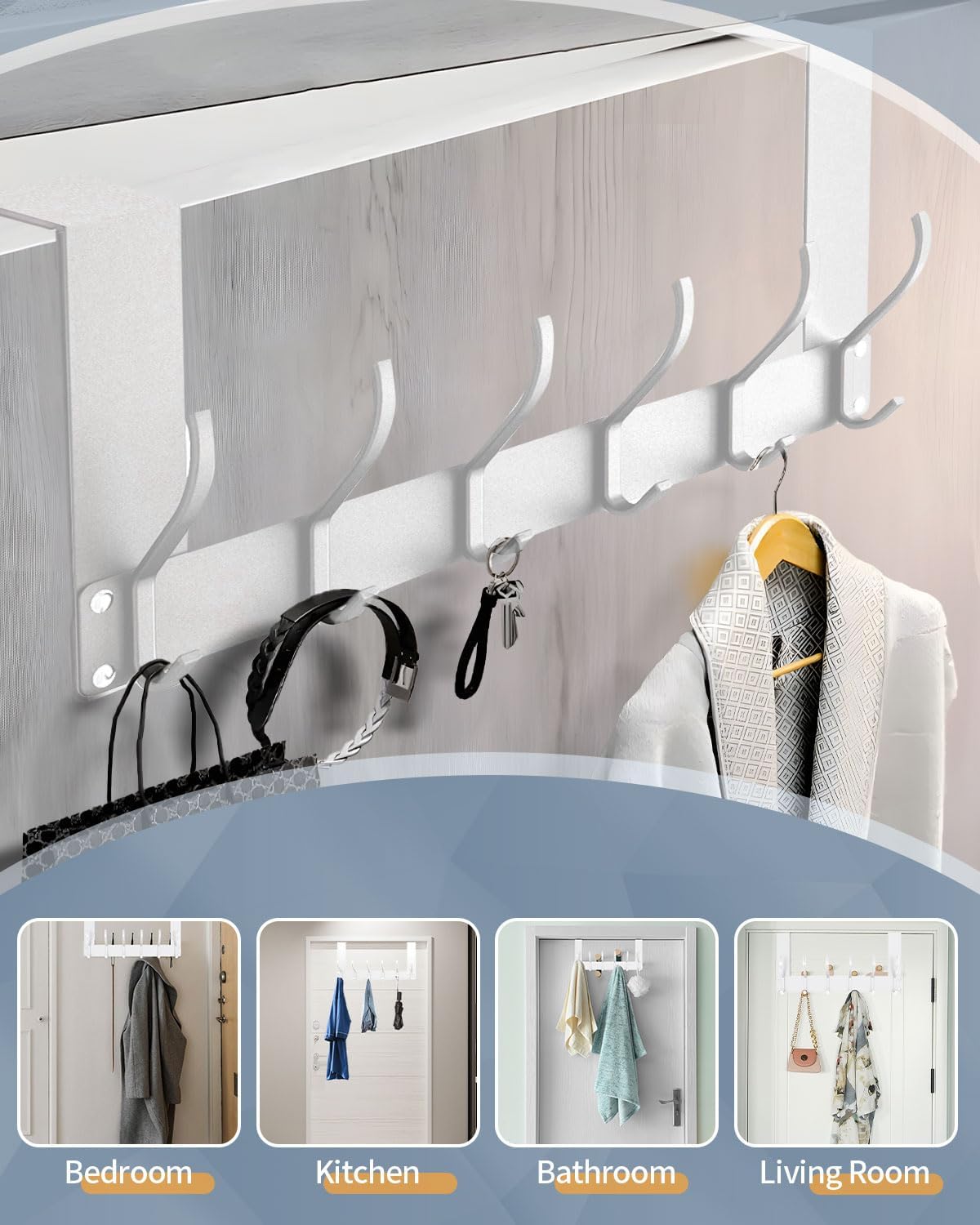 Thumbnail 3 de Lorrtta Over Door Hook: Stainless Steel Door Hanger with 12 Hooks (No Drilling)