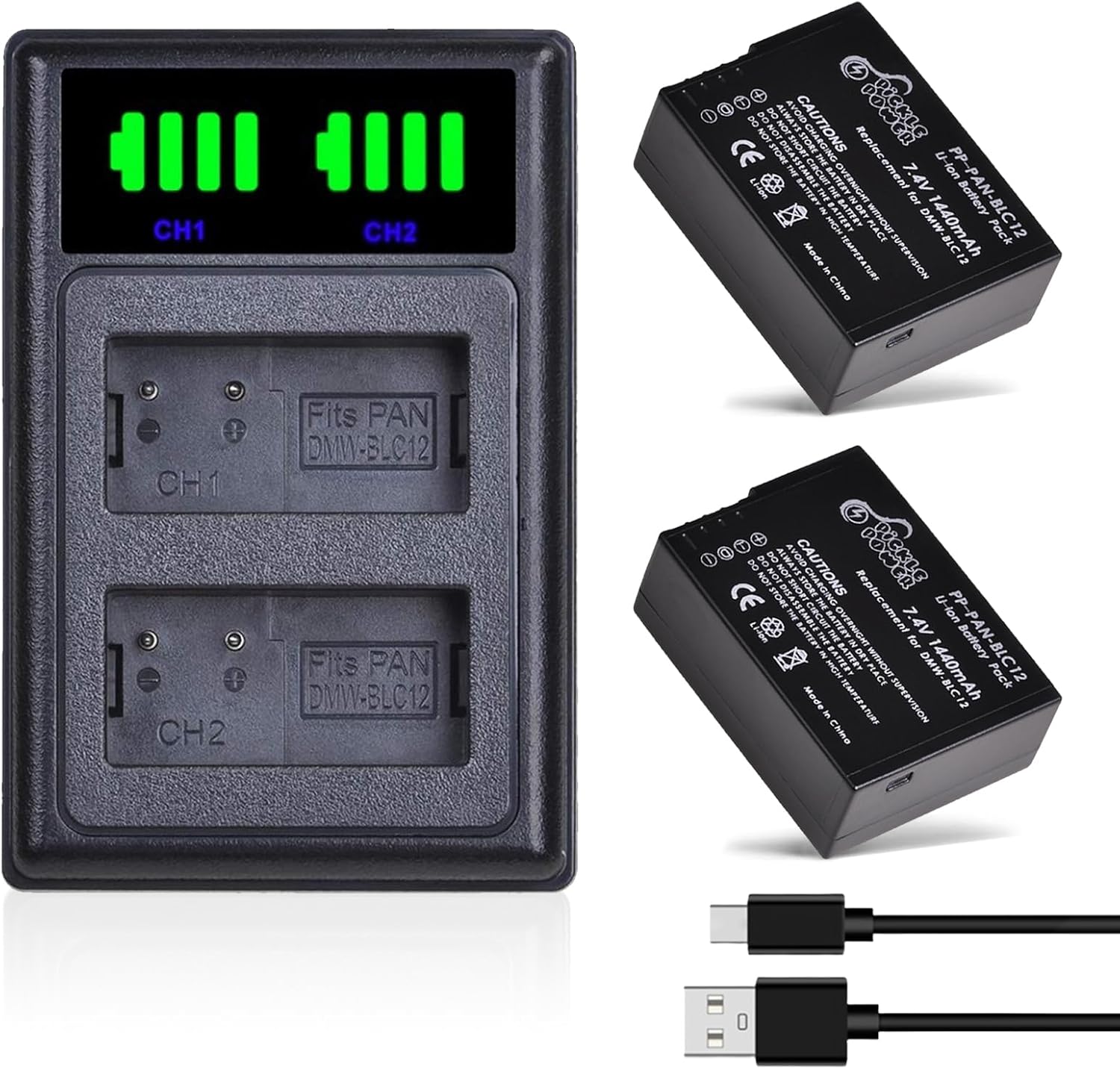 Detalle de Pickle Power 2-Pack DMW-BLC12E Batteries & Charger for Panasonic Lumix