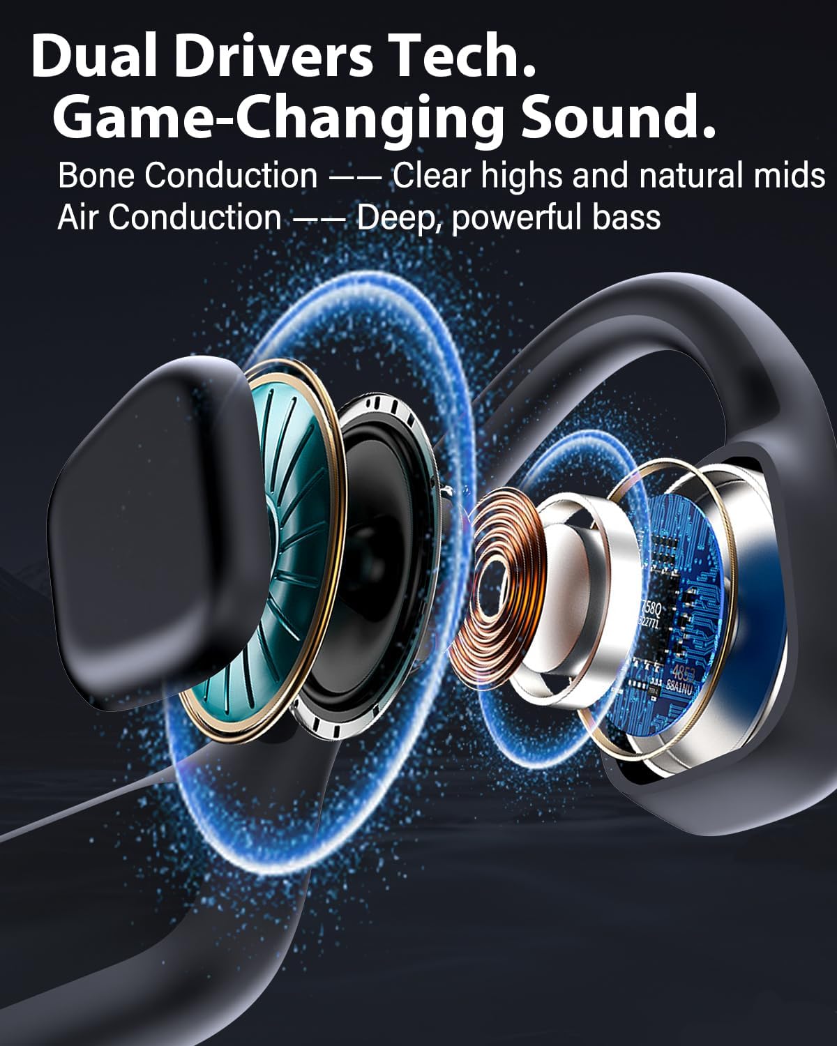 Thumbnail 5 de ZOVIMAX Militaire Casque Conduction Osseuse Bluetooth 6.0 + mode MP3 32 Go IP68