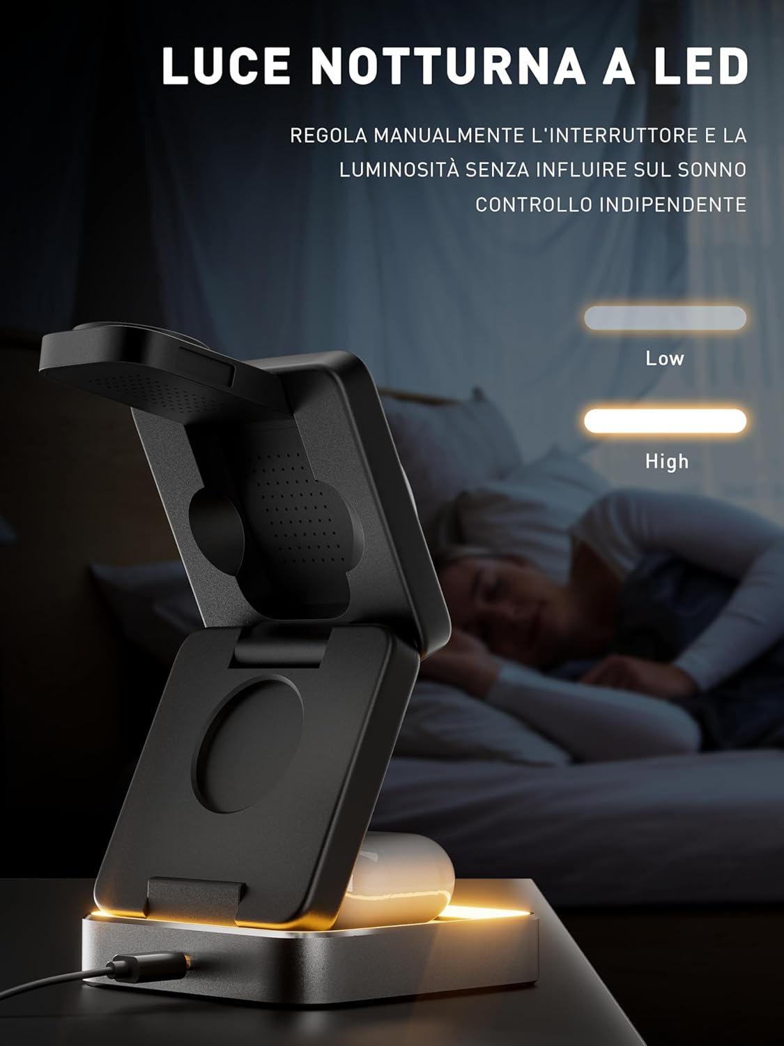 Thumbnail 4 de Tigratigro Caricatore Wireless 3 in 1 Pieghevole: ricarica simultanea per iPhone, Apple Watch e AirPods