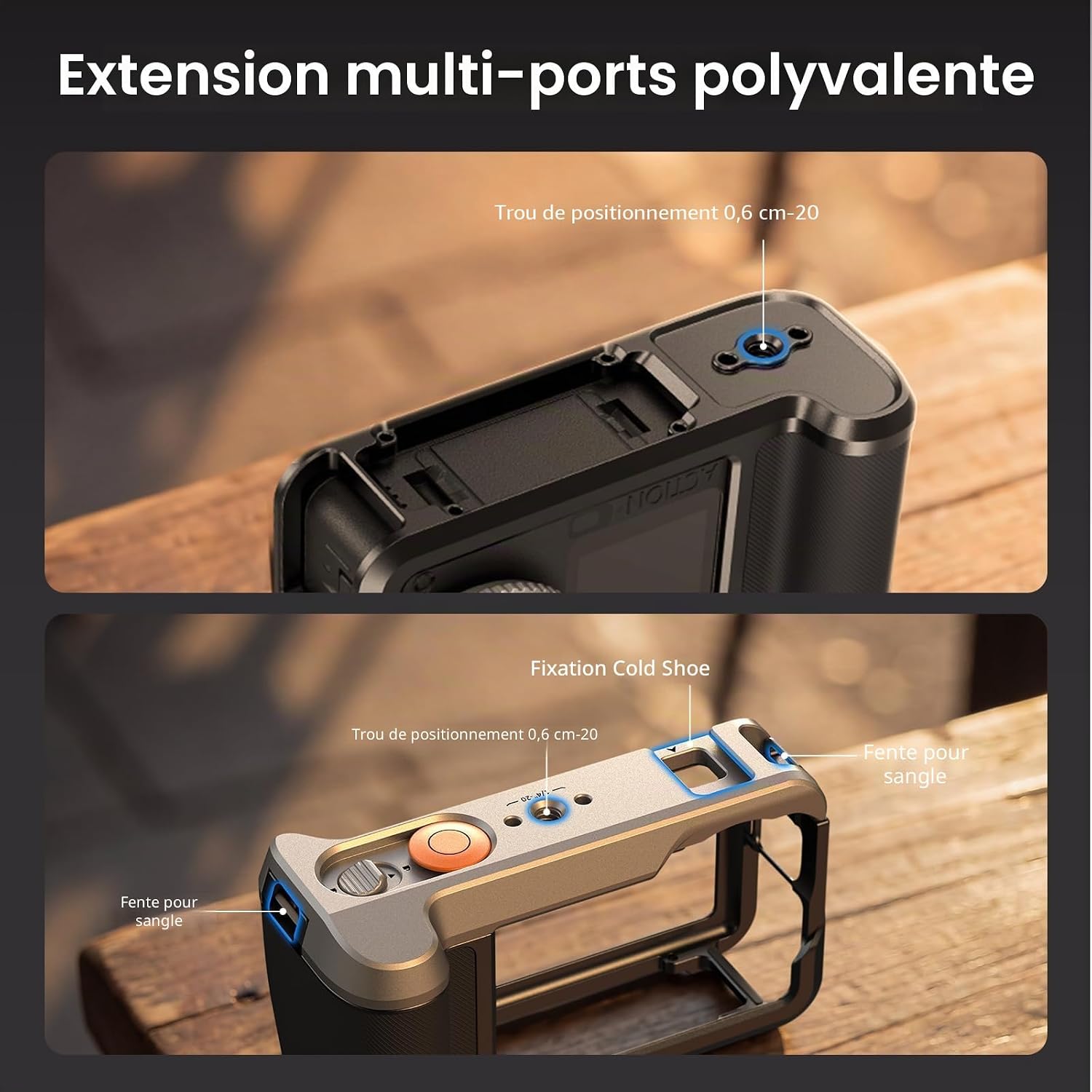 Detalle de SMALLRIG Street Grip Kit pour DJI Osmo Action 6 – Cage en Aluminium, sangle et protections
