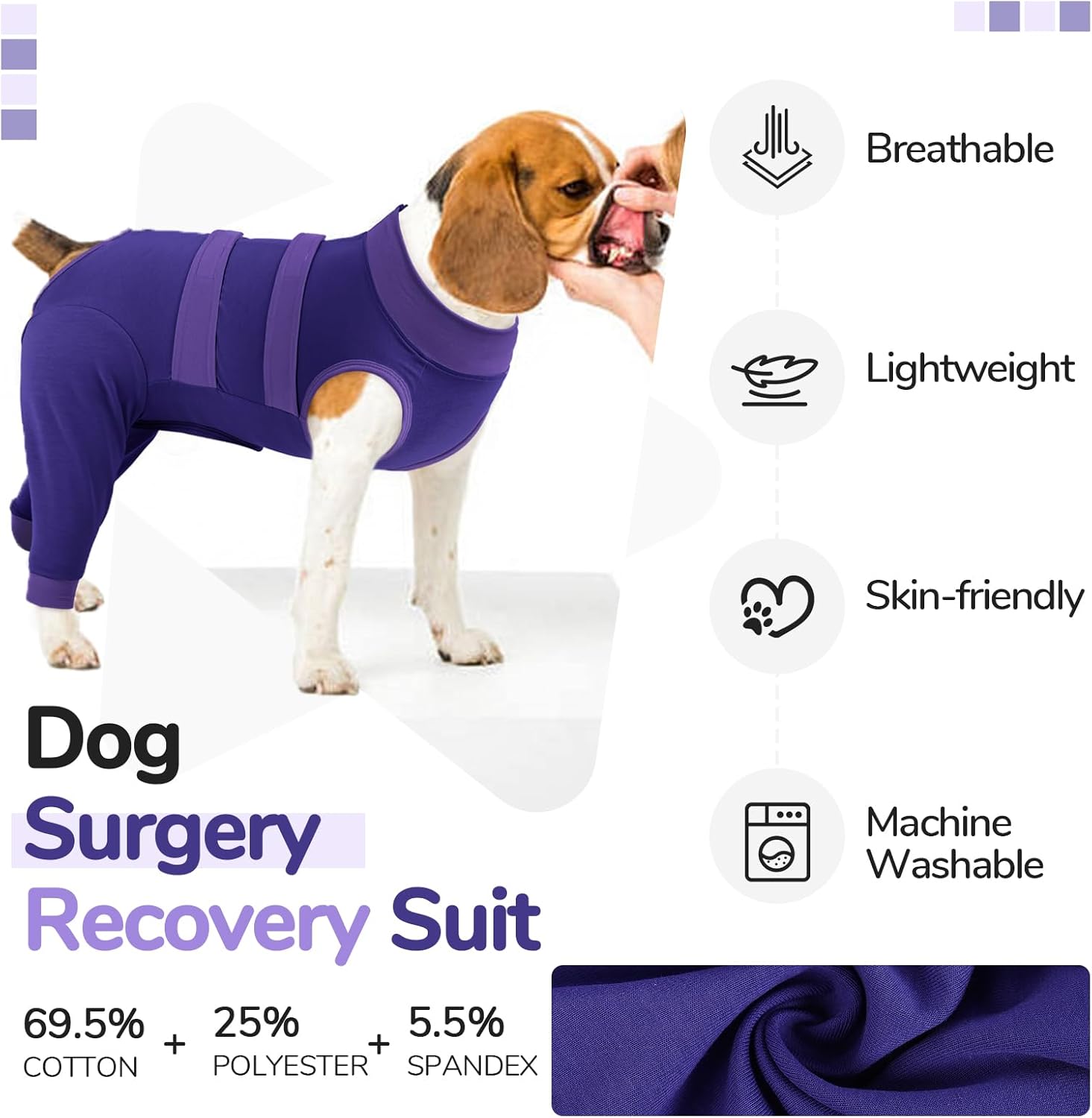 Detalle 2 de Lelepet Dog Body Suit After Surgery – Recovery Sleeve for Large Dogs (Purple, 3XL)