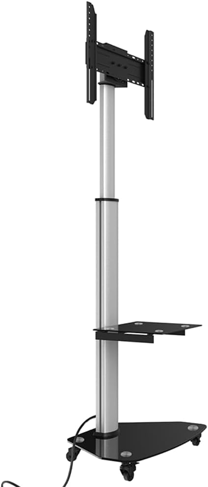 Detalle de XTRARM Proton 300: Supporto TV mobile con ripiano e prese, per schermi 32–75 pollici (fino a 40 kg) in alluminio nero