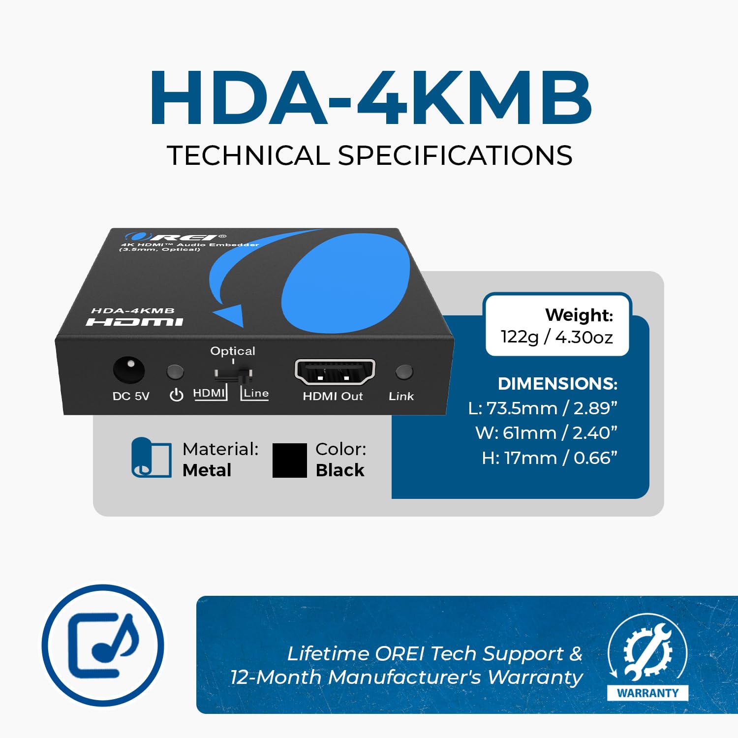 Detalle de OREI HDA-4KMB HDMIオーディオエンベダー 4K@60Hz・18Gbps・光/3.5mm入力対応