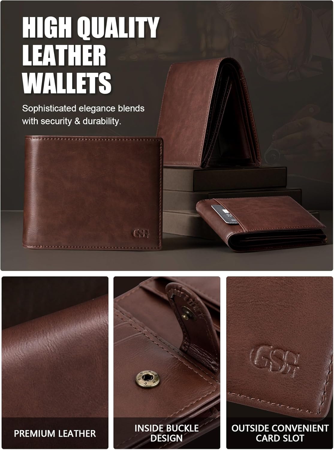 Thumbnail 2 de GSG SINCE 1998 Mens Leather Wallet with Coin Pocket – RFID Blocking, 17 Card Slots, 2 ID Windows