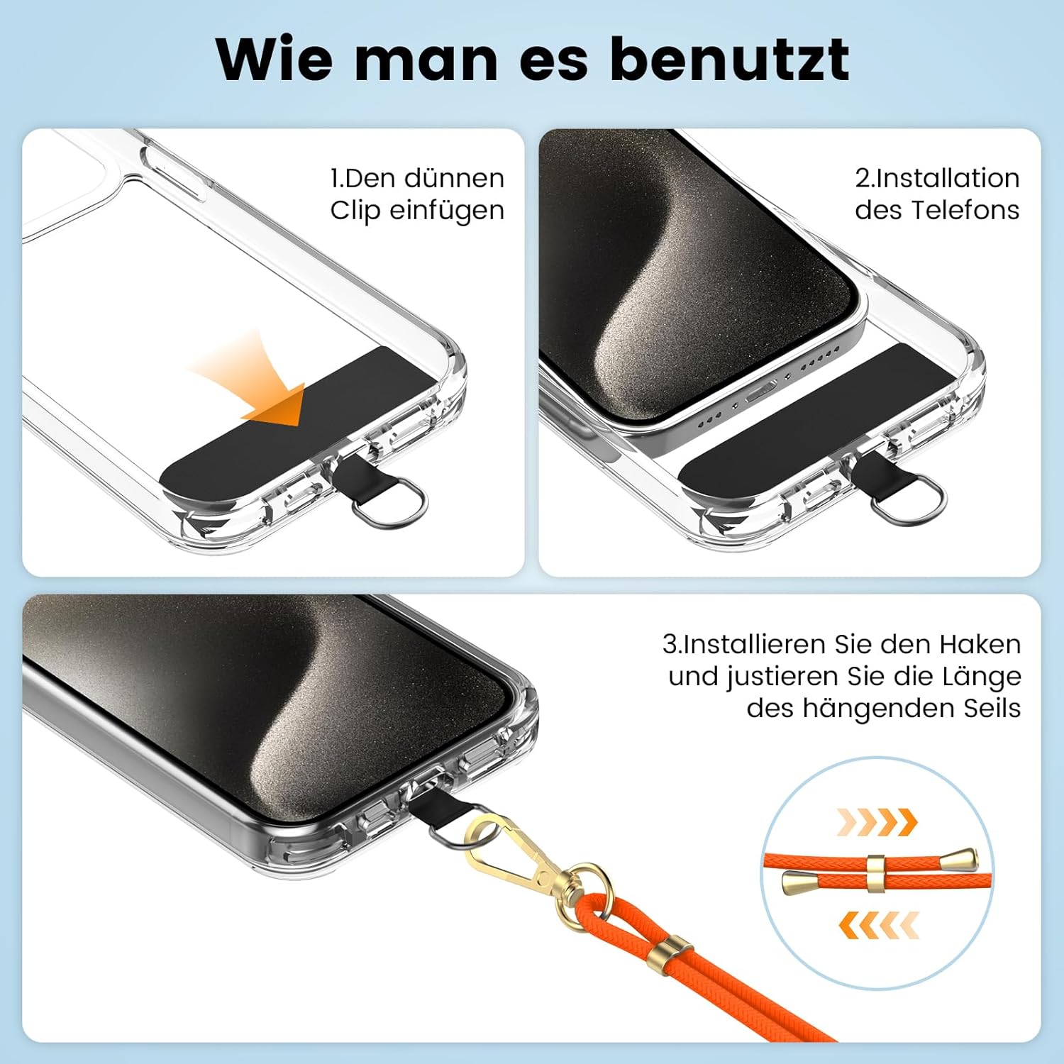 Thumbnail 1 de OLEPHY Cordino per cellulare regolabile con patch universali e catena per smartphone (nero + d’oro)