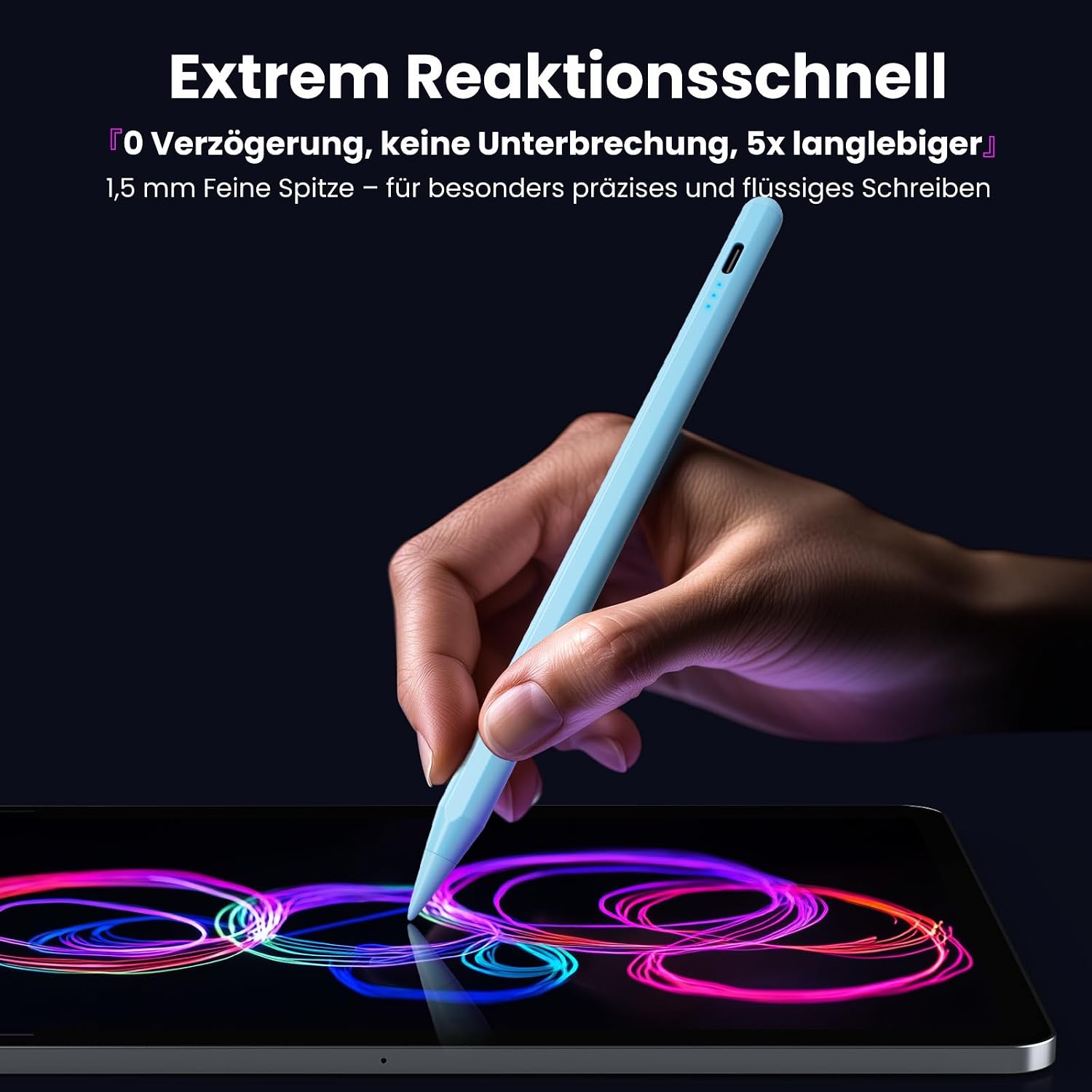 Detalle 2 de KingOne Stift für Apple iPad (2018–2025) mit magnetischer Haftung & Palm Rejection, Schnellladung, Blau