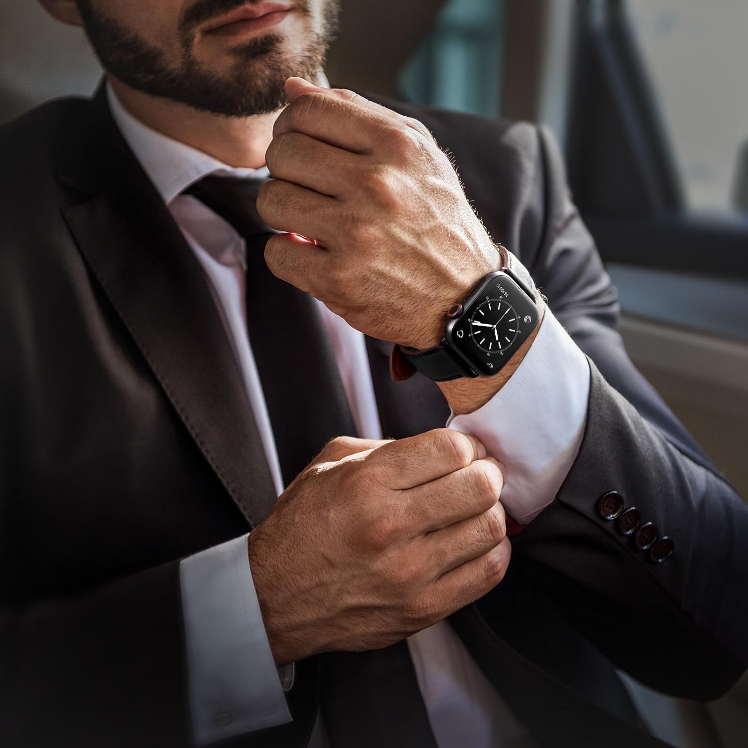 Detalle de SUNFWR Lederarmband für Apple Watch – 42–49 mm, Ersatzlederband aus hochwertigem Leder