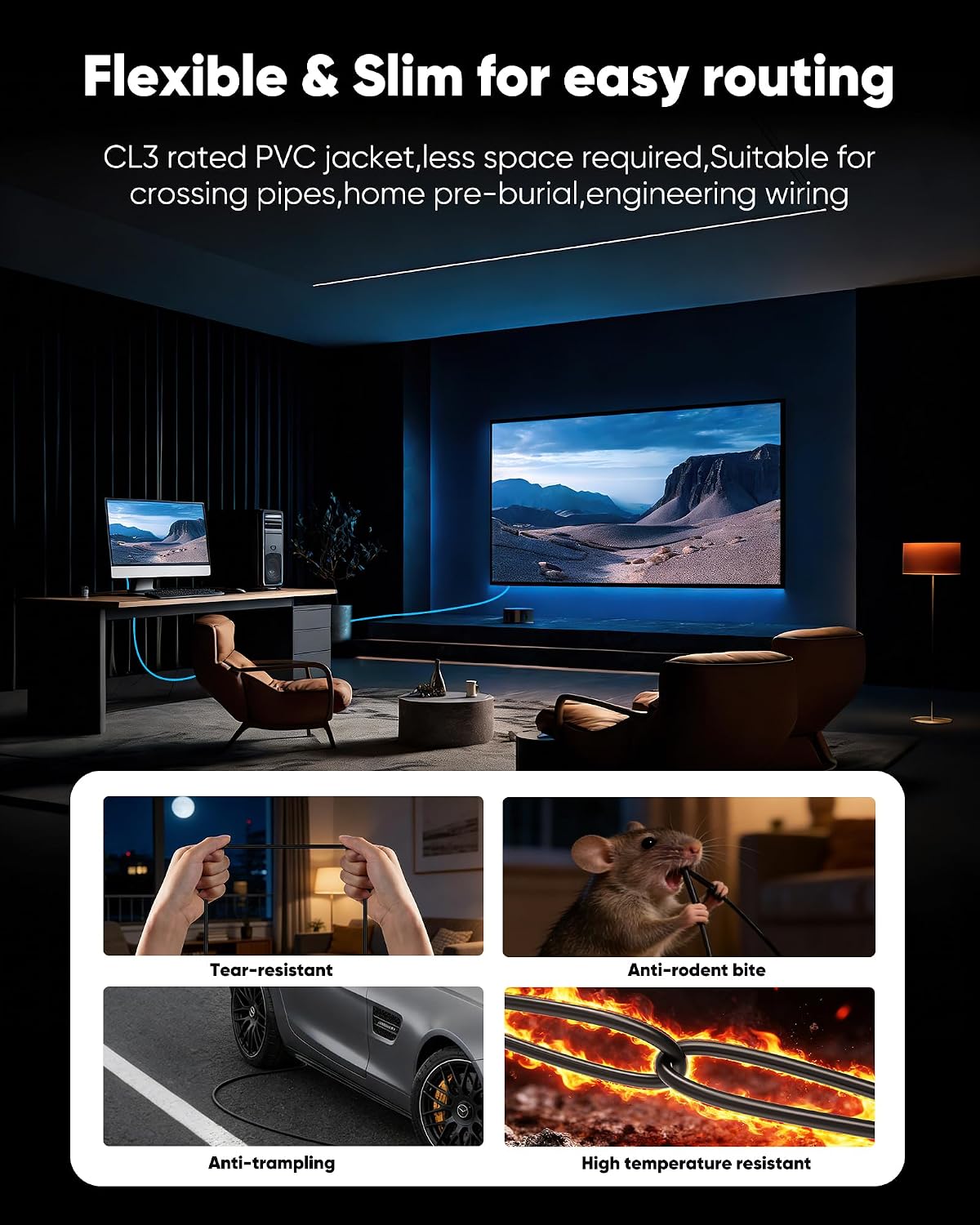 Detalle 2 de Highwings 10K 8K HDMI Cable (7.6m/25ft) – Ultra High Speed, 8K@60Hz & CL3 In-Wall Rated