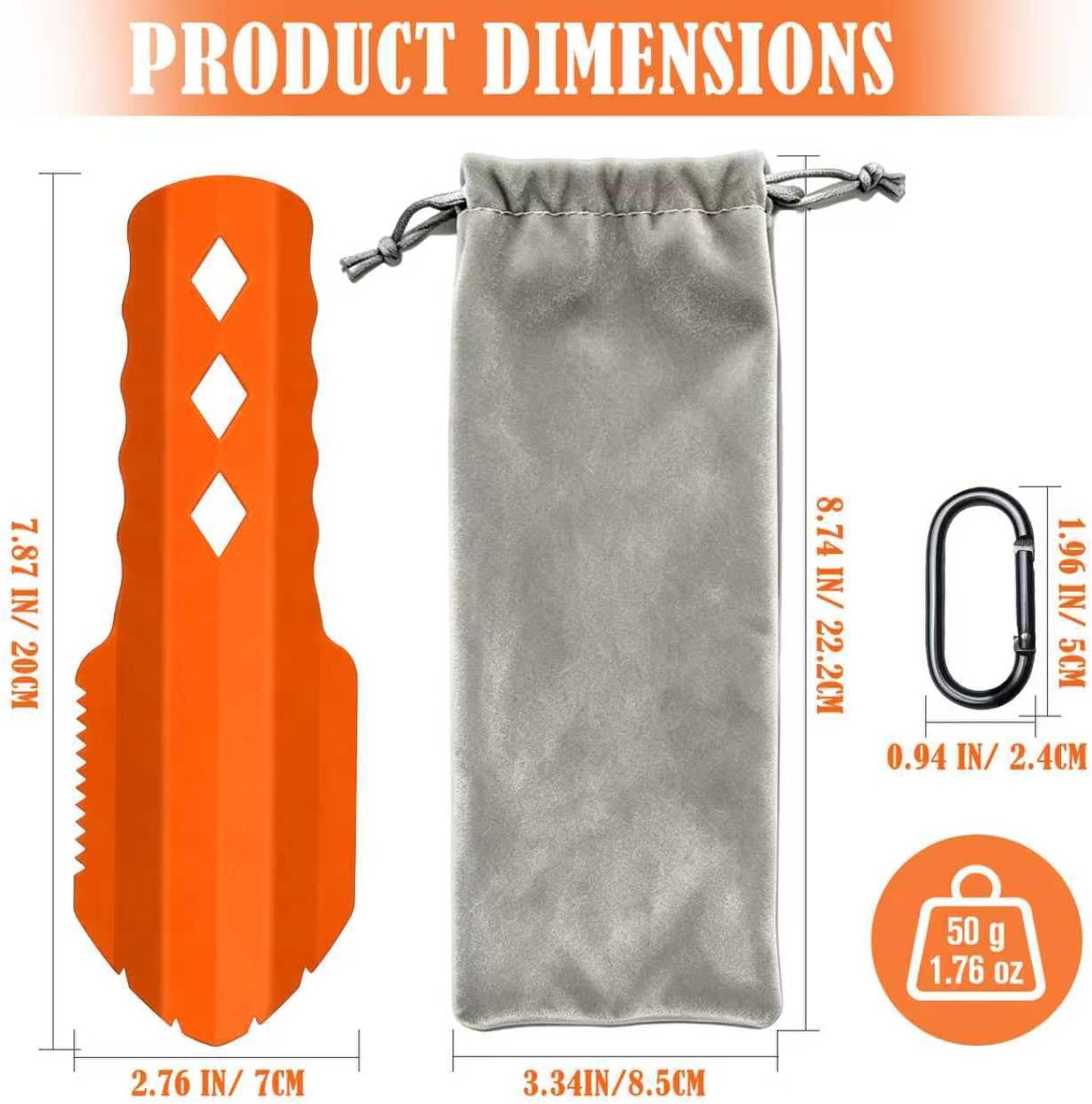 Detalle de PLACHIDAY SmallShovel-Orange 3-in-1 Ultralight Backpacking Trowel