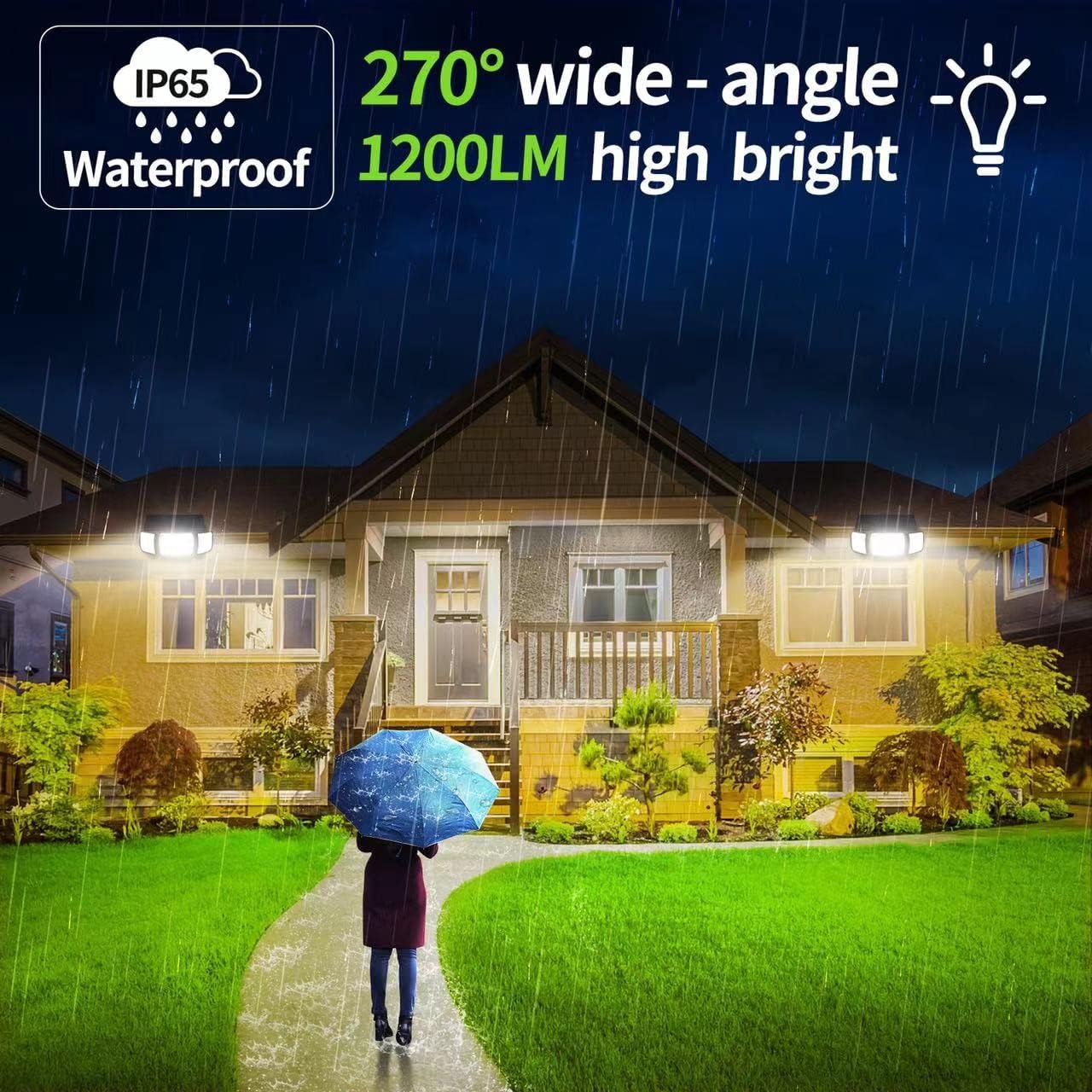 Detalle 2 de intelamp Solar Outdoor Floodlight with Dual Motion Sensors, 270° Lighting and 3 Modes