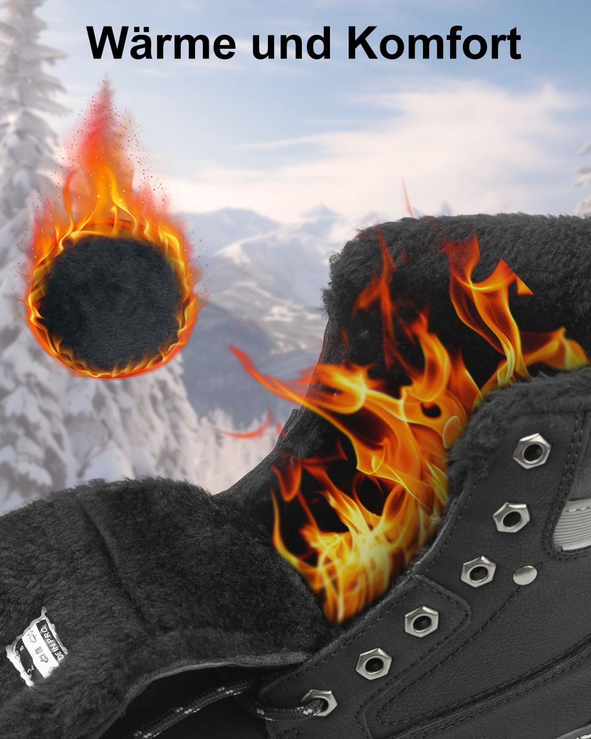 Detalle de LANGDU bottes homme d’hiver en cuir synthétique fourrées (41 à 46) : chaudes et antidérapantes