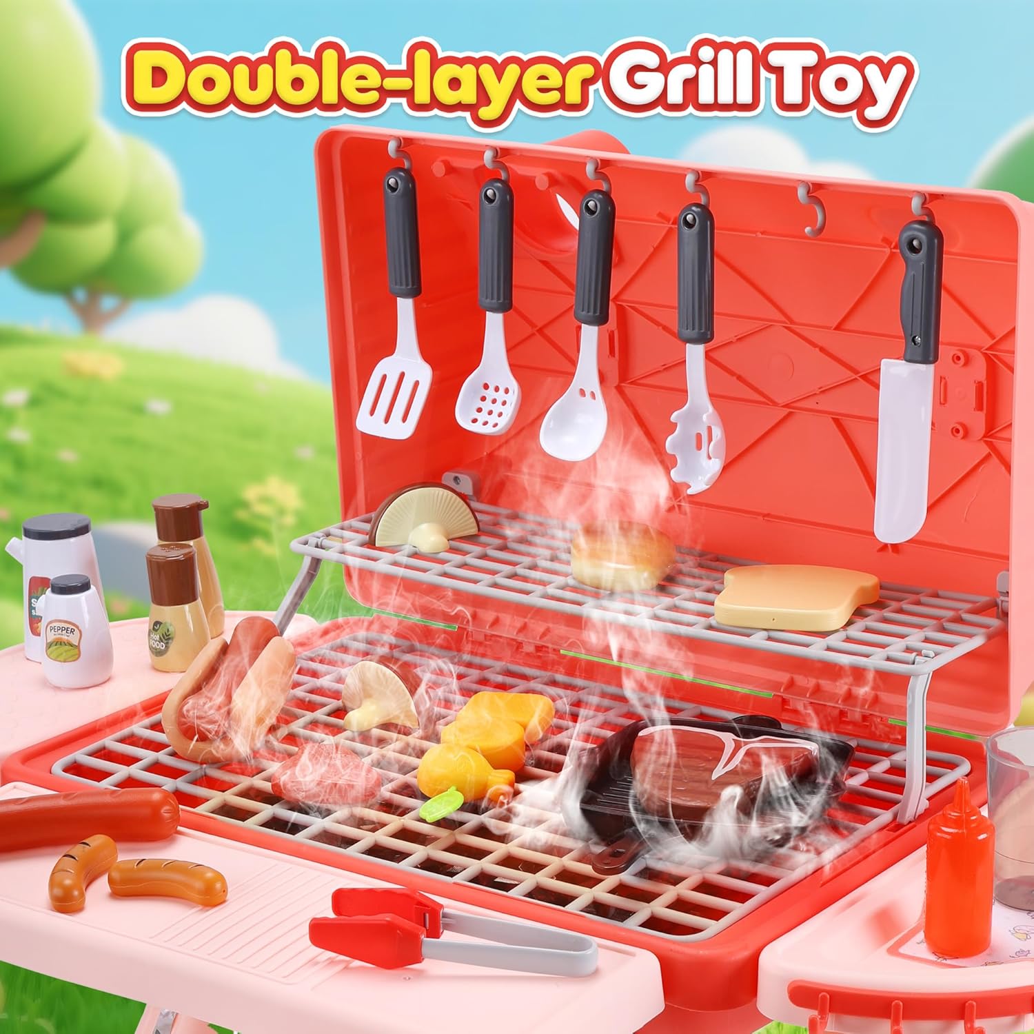 Thumbnail 5 de CUTE STONE Kids BBQ Grill Playset with Lights and Sound