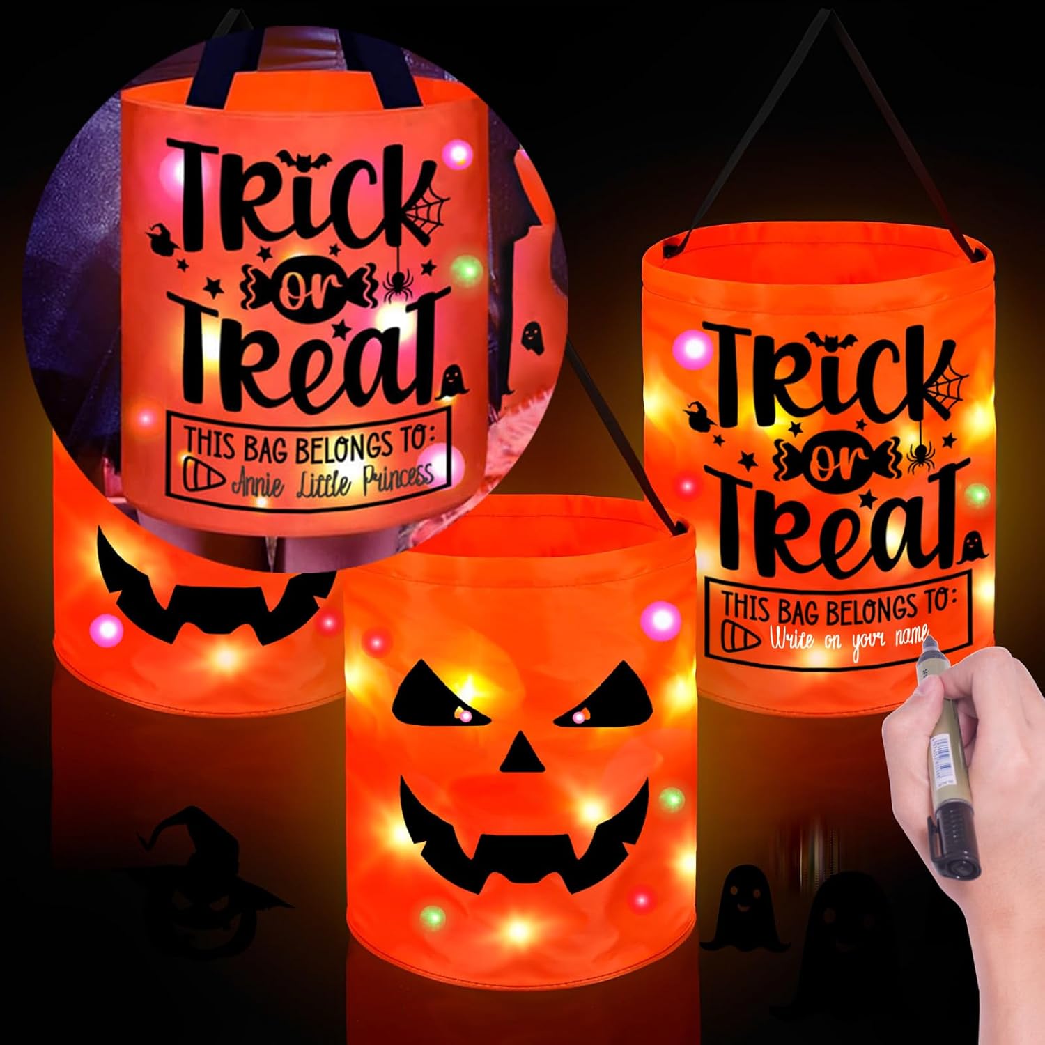 Detalle de Light-up Halloween treat bucket, ghost design